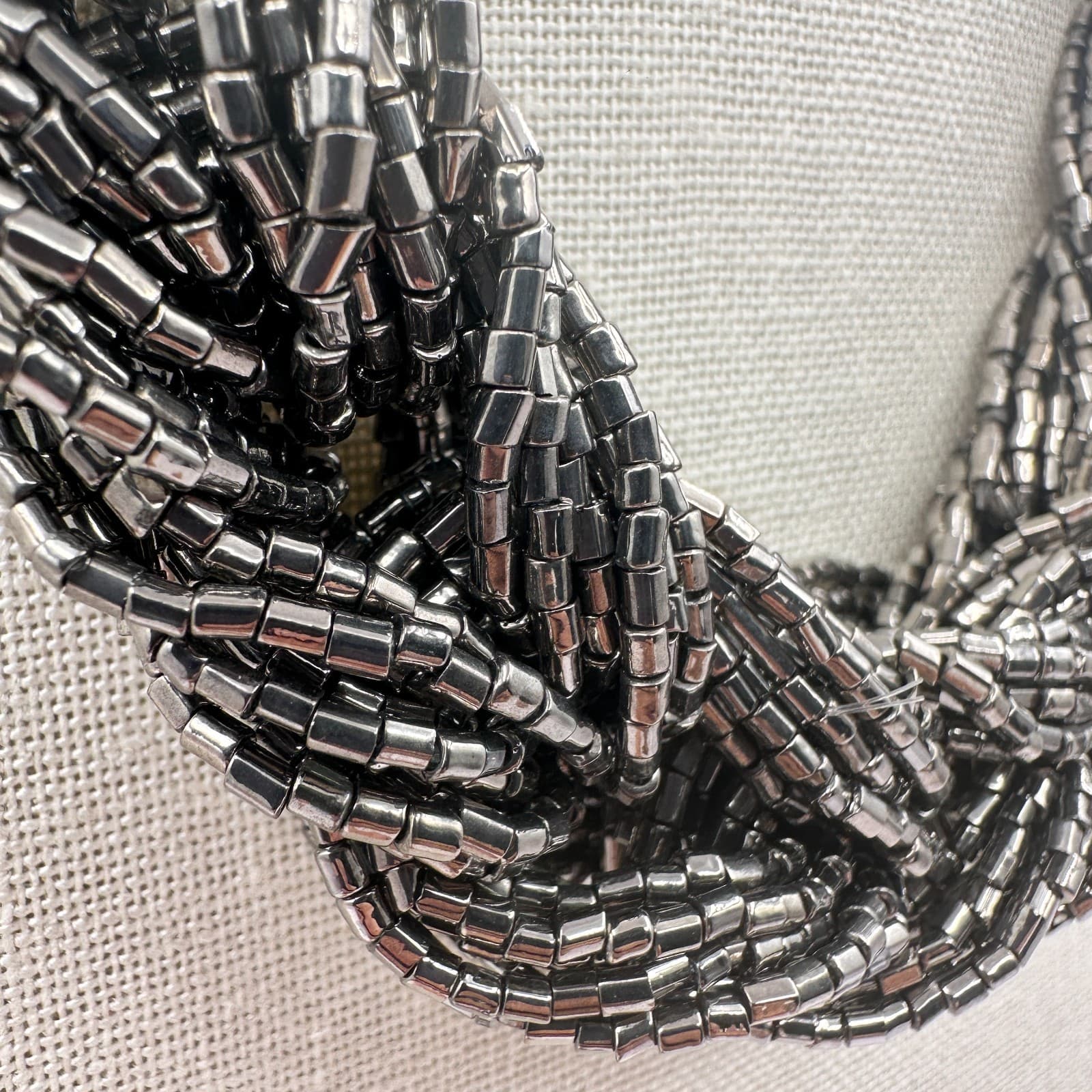 Vintage 90s Silver Tone Multi Strand Seed Beaded Braided Bib Necklace Jewelry - Thumbnail 4