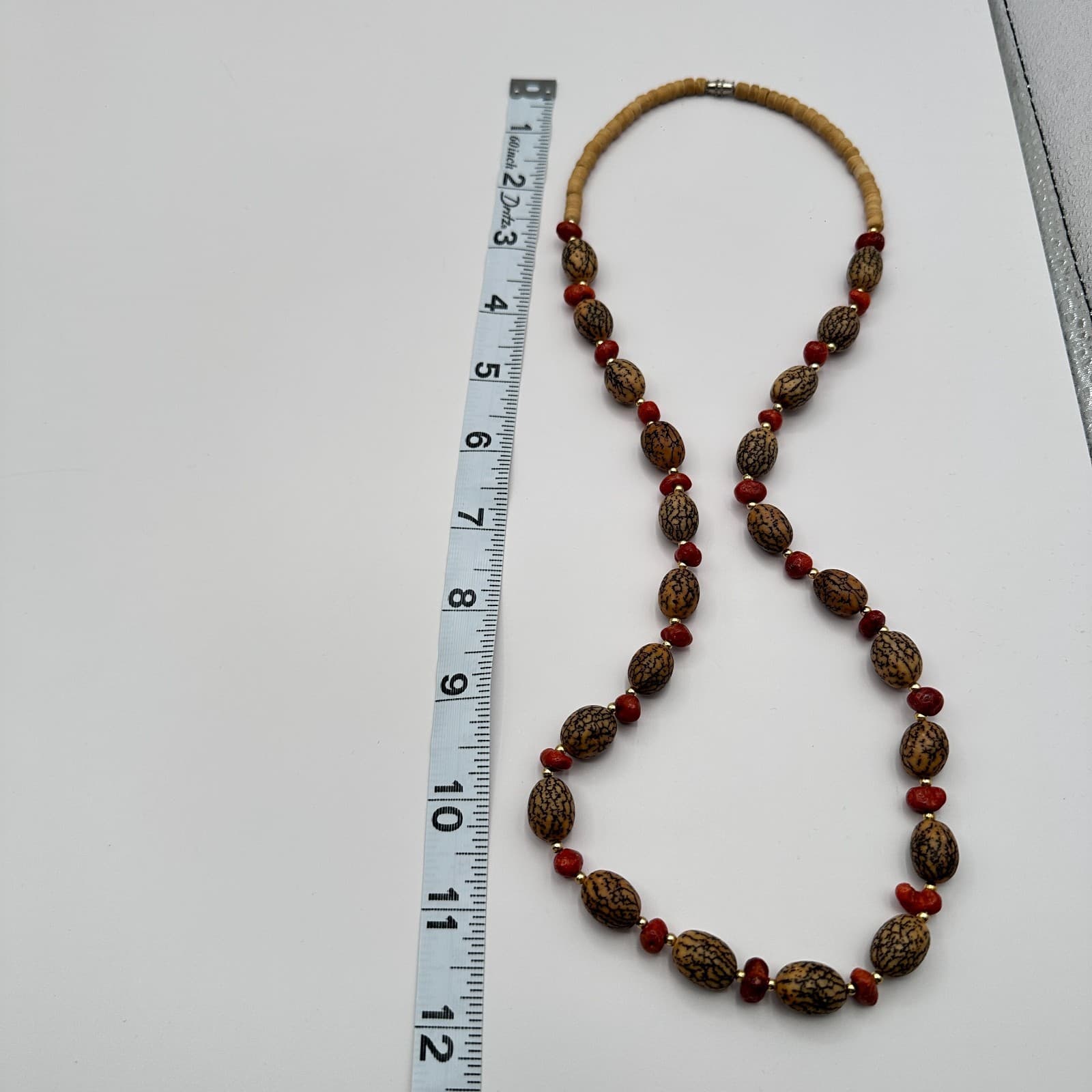 Vintage 90s Gold Tone Jasper & Wooden Beaded Necklace Women's Classic Jewelry - Thumbnail 9