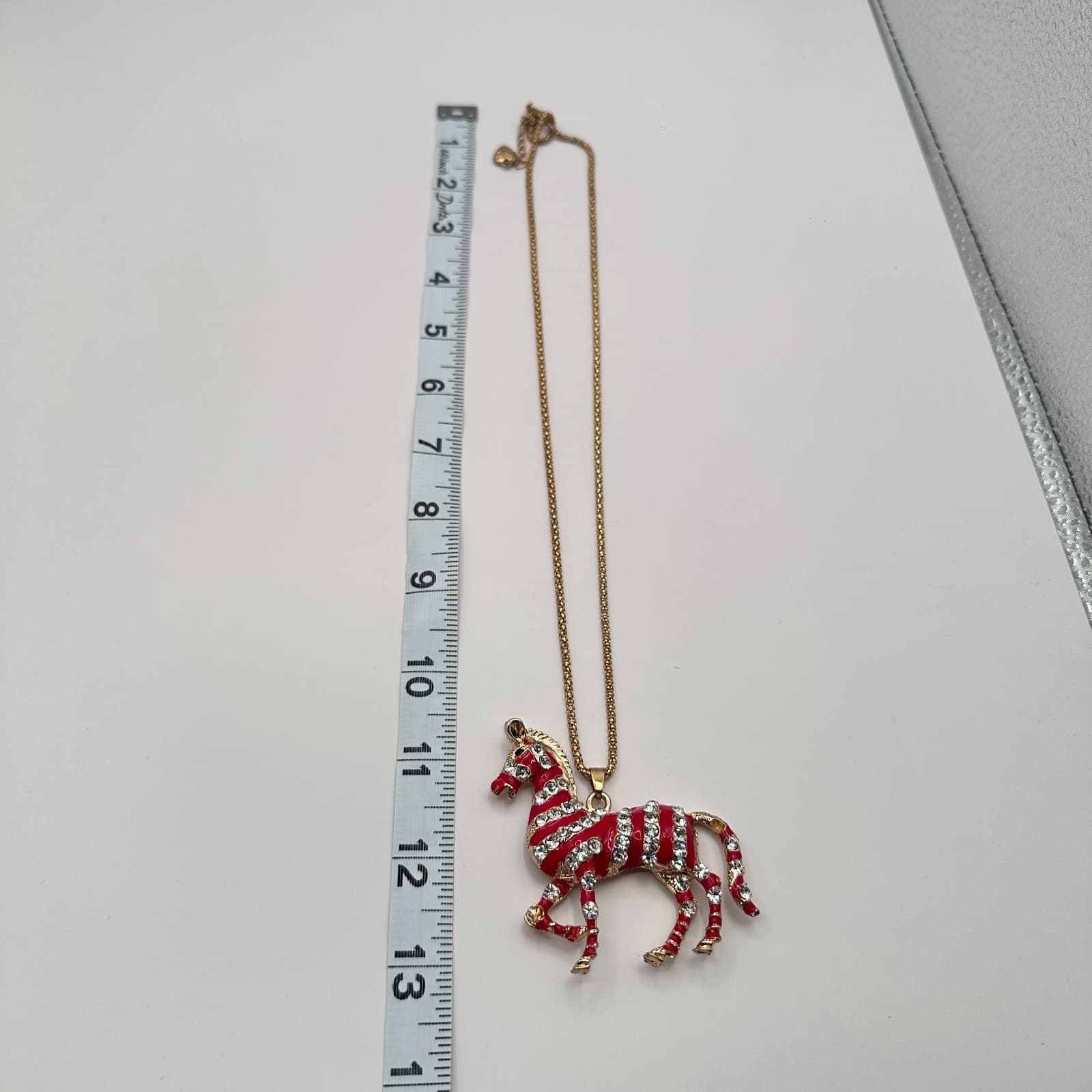 Vintage Betsy Johnson 90s Red Rhinestone Zebra Pendant Necklace Gold Jewelry - Thumbnail 8