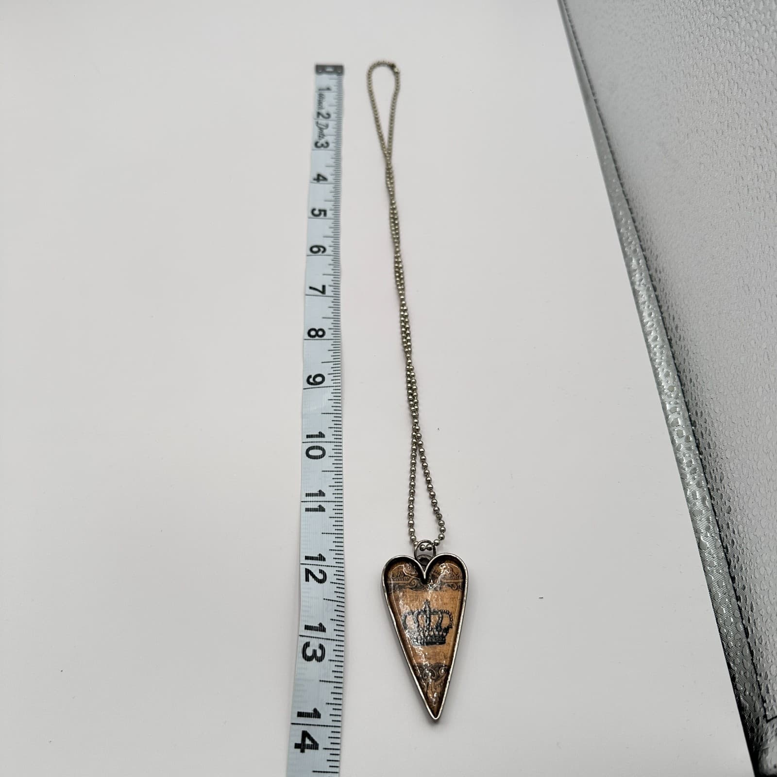 Vintage Y2K Silver Tone Ball Chain Heart Crown Pendant Neccklace Women's Jewelry - Thumbnail 9