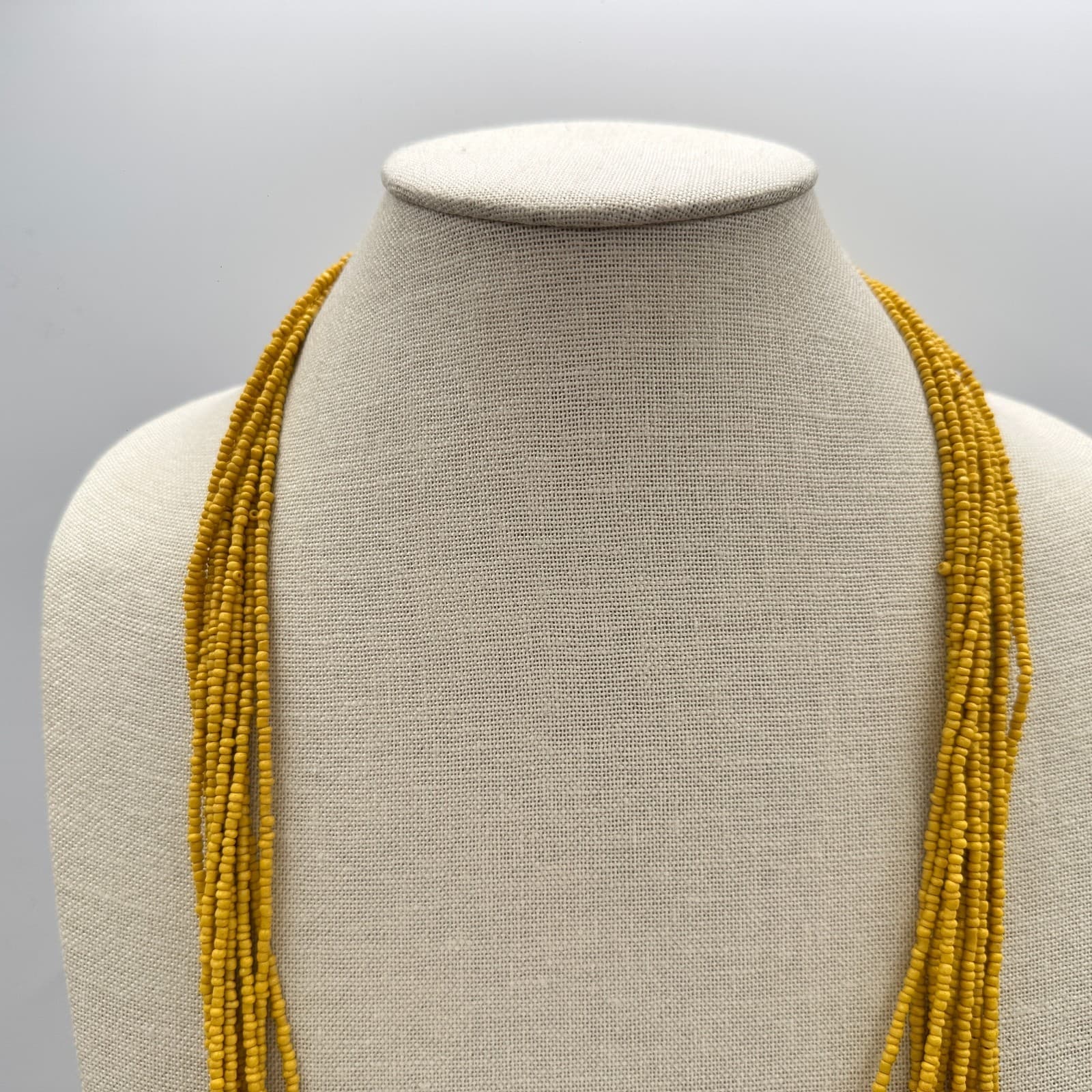 Vintage 90s Yellow & Brown Multi Strand Seed Beaded Necklace Women's Jewelry - Thumbnail 6