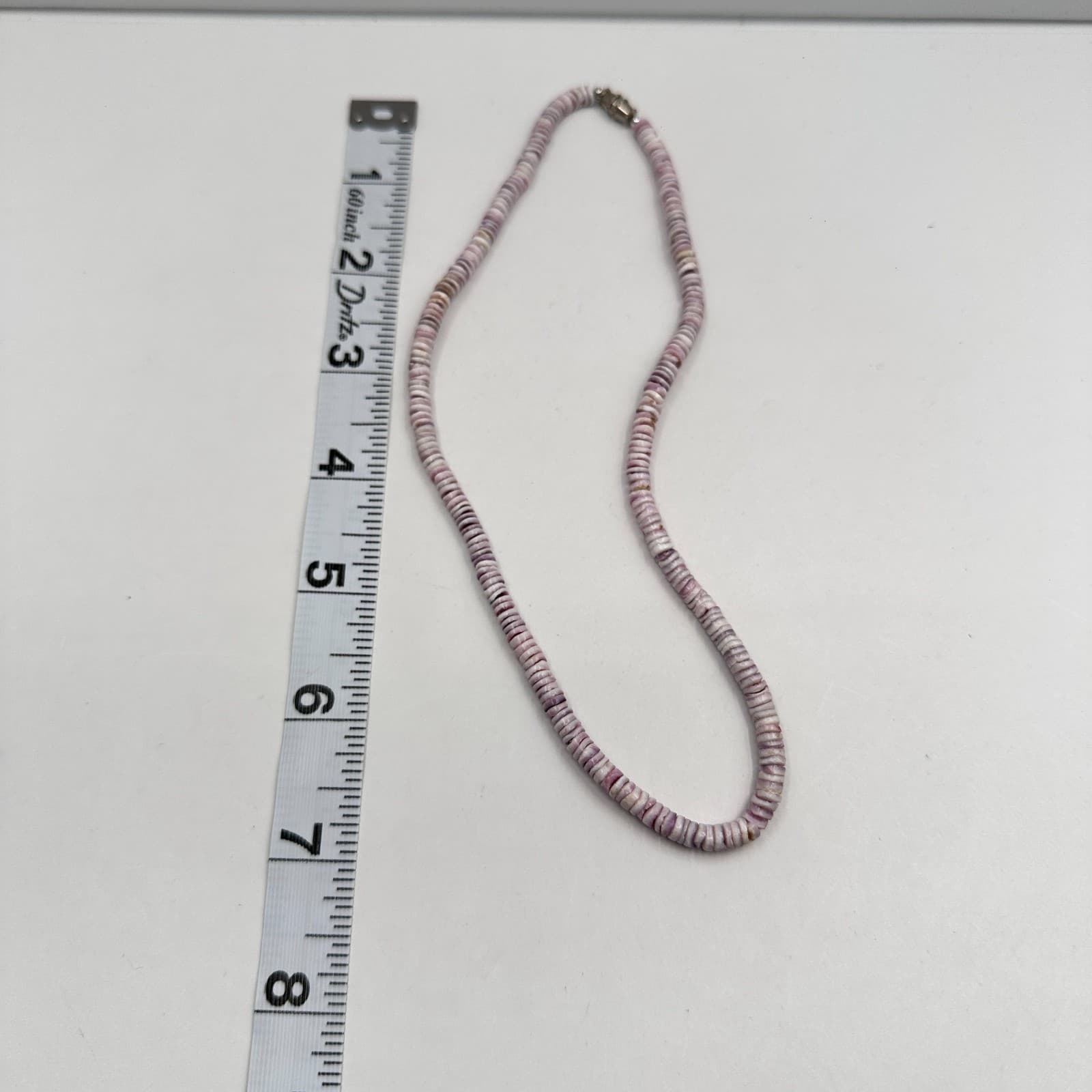 Vintage 80s 90s Purple White Shell Heishi Bead Boho Beach Estate Necklace - Thumbnail 9