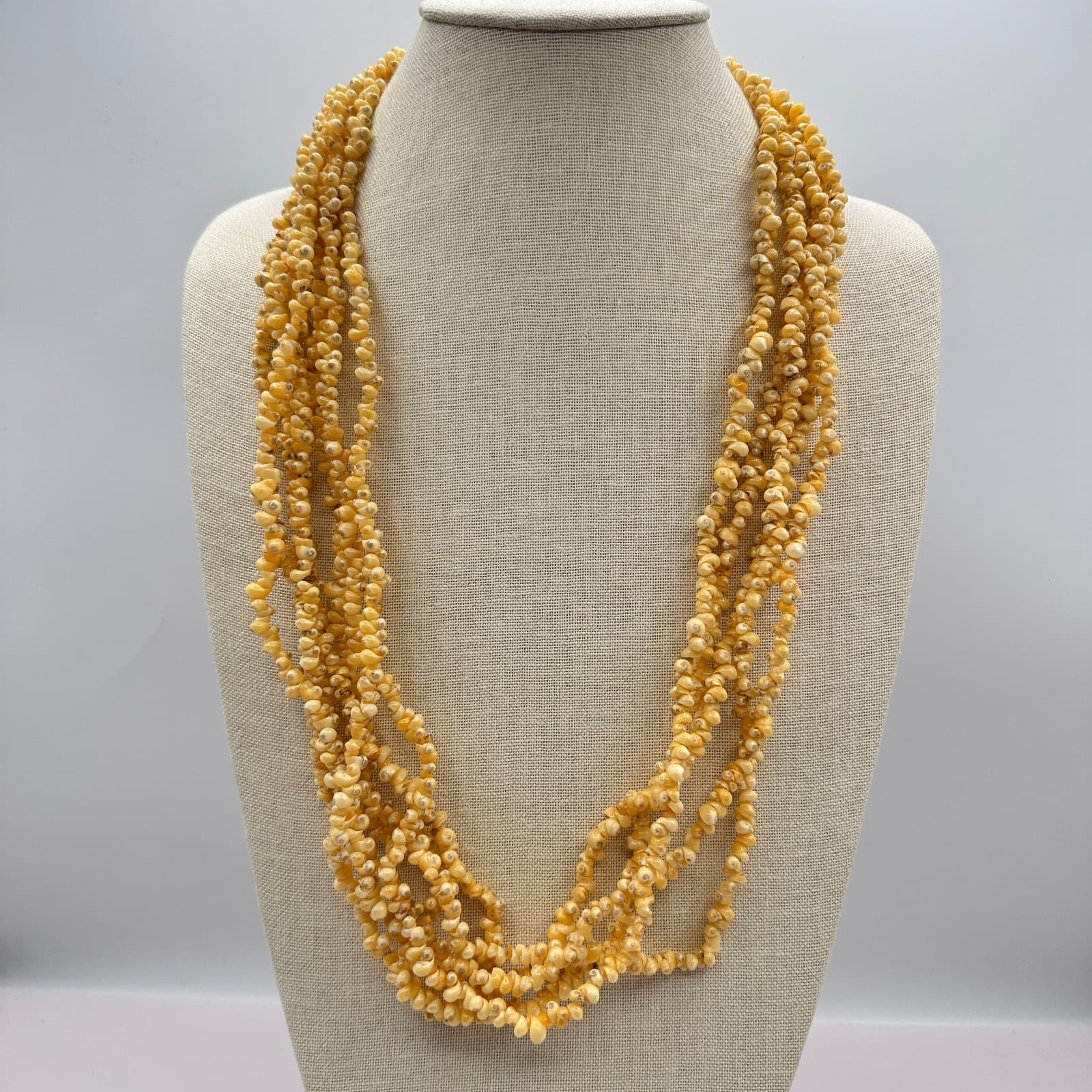 Vintage 90s Multi Strand Tiny Shell Necklace Boho Women's Classic Jewelry - Thumbnail 2