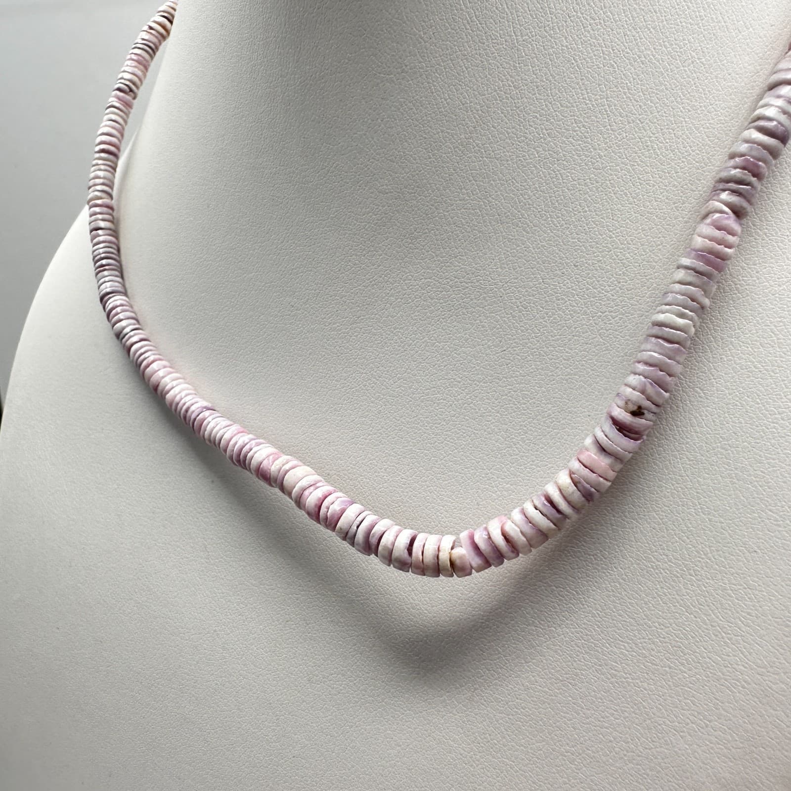 Vintage 80s 90s Purple White Shell Heishi Bead Boho Beach Estate Necklace - Thumbnail 7