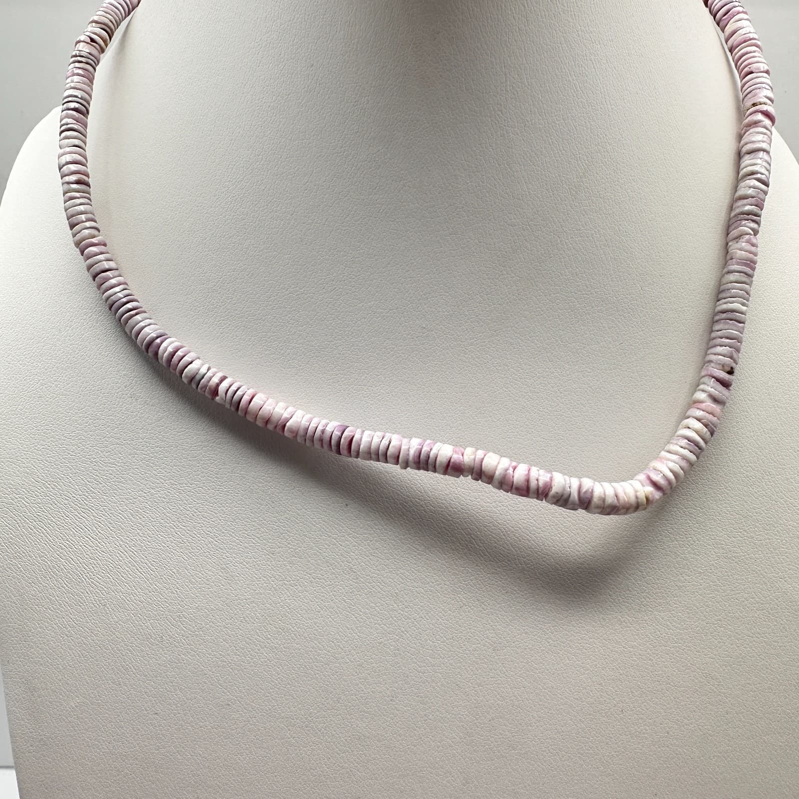 Vintage 80s 90s Purple White Shell Heishi Bead Boho Beach Estate Necklace - Thumbnail 2