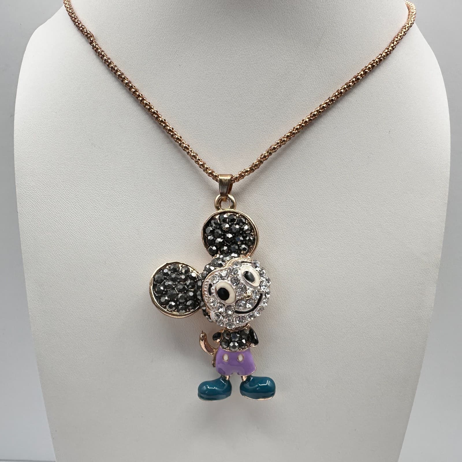 Vintage 90s Betsey Johnson Mickey Mouse Pendant Necklace Gold Tone Jewelry - Thumbnail 9