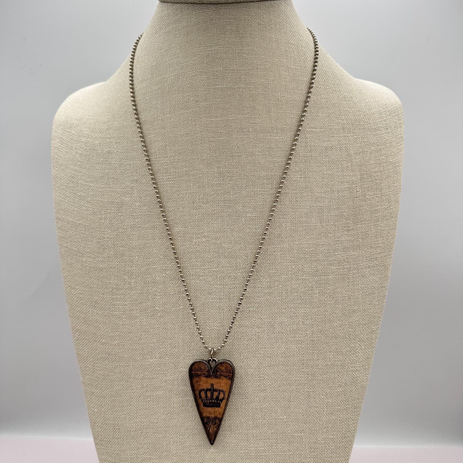 Vintage Y2K Silver Tone Ball Chain Heart Crown Pendant Neccklace Women's Jewelry - Thumbnail 3