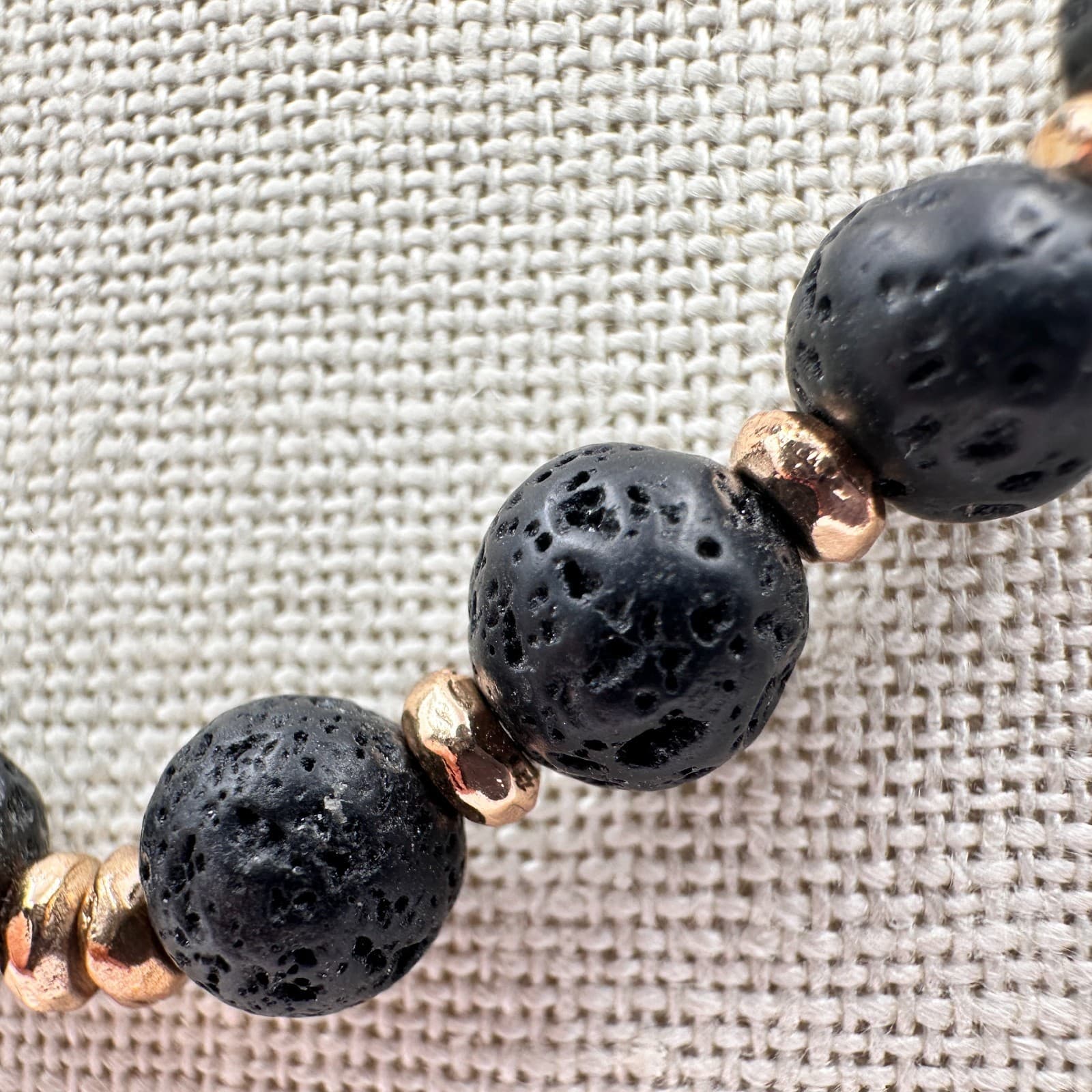 Vintage 90s Gold Tone Black Lava Rock Beaded Necklace Women's Jewelry - Thumbnail 6