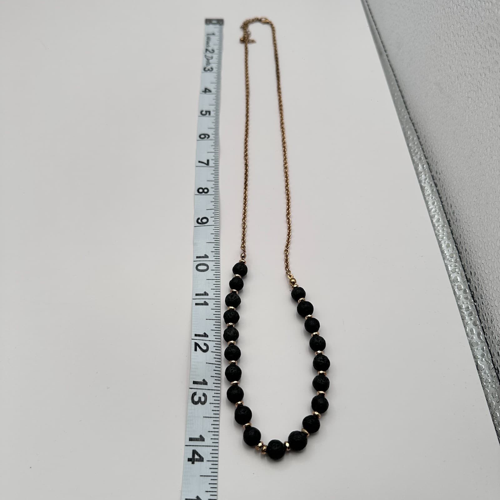 Vintage 90s Gold Tone Black Lava Rock Beaded Necklace Women's Jewelry - Thumbnail 9