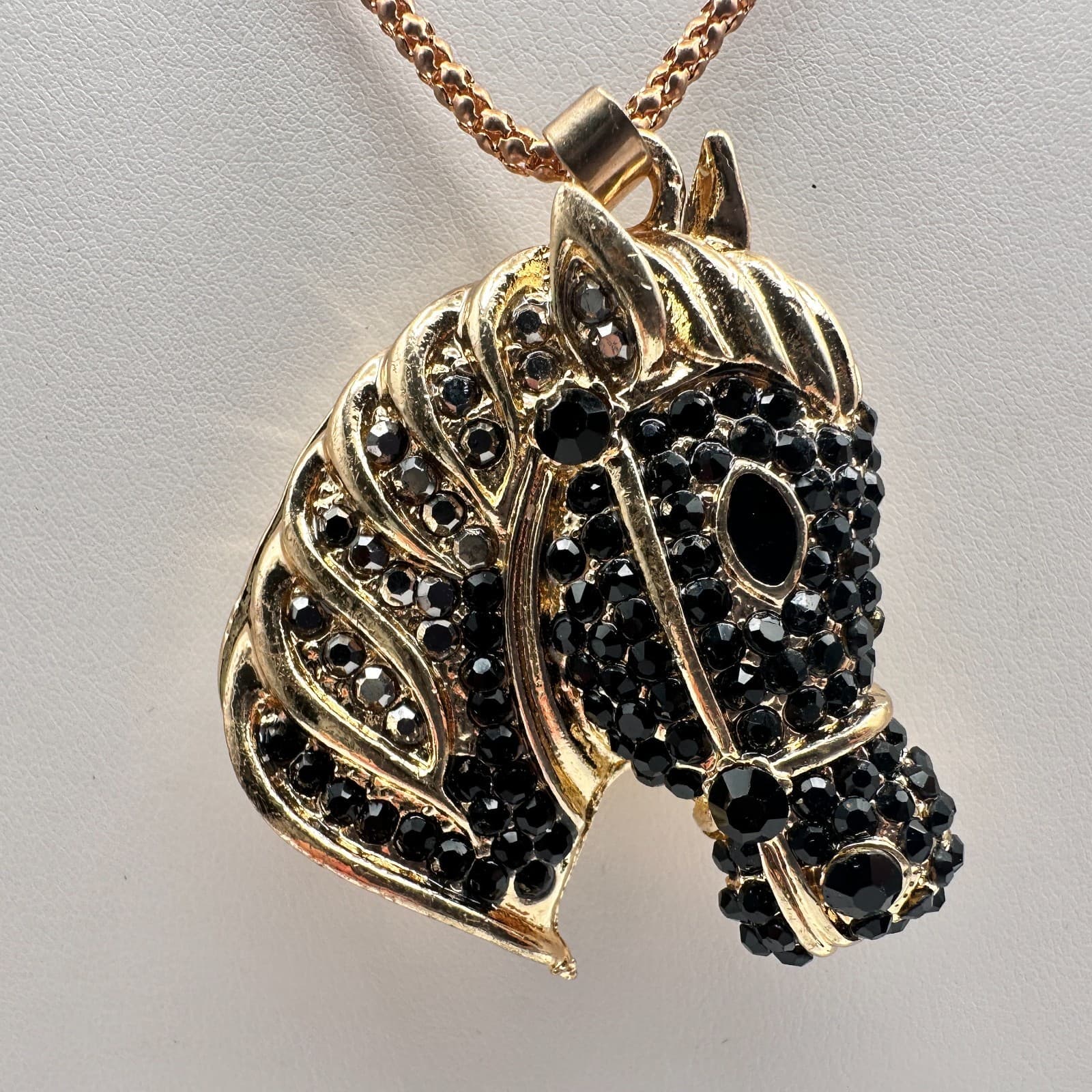 Vintage 90s Betsey Johnson Horse Head Pendant Necklace Gold Tone Women's Jewelry - Thumbnail 5