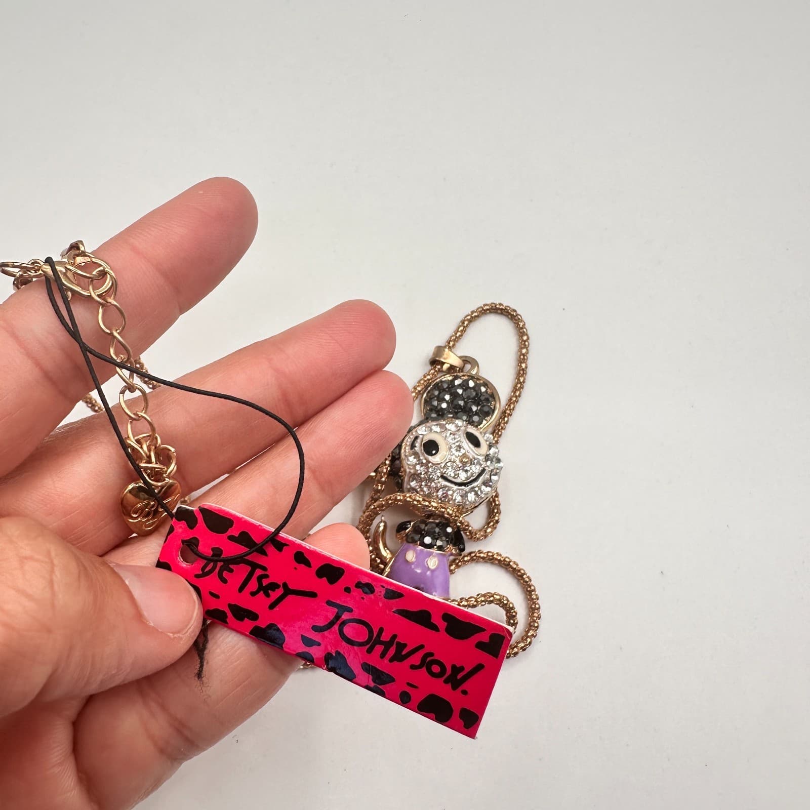 Vintage 90s Betsey Johnson Mickey Mouse Pendant Necklace Gold Tone Jewelry - Thumbnail 10