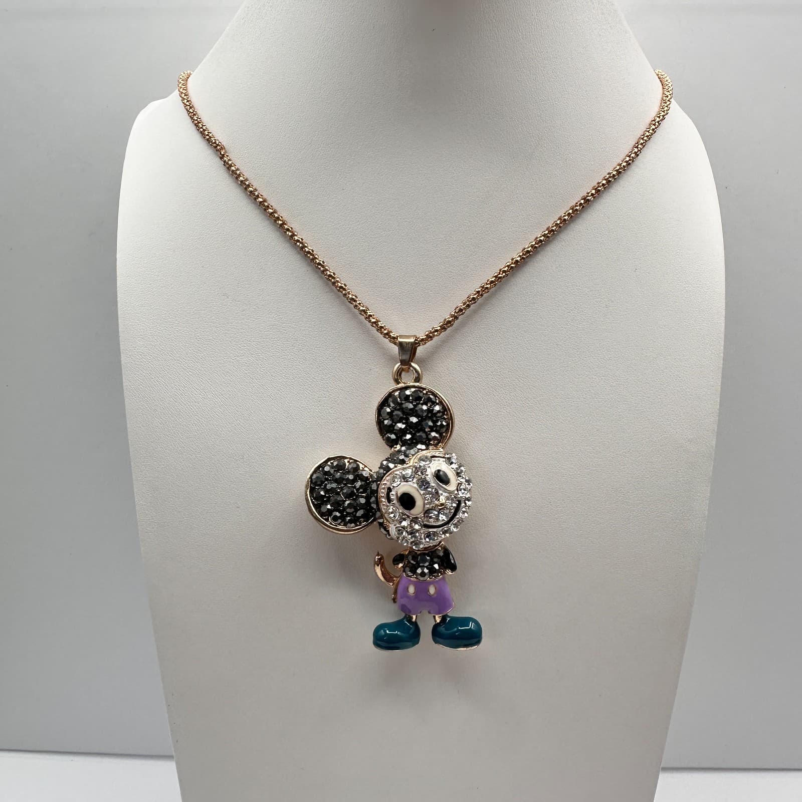 Vintage 90s Betsey Johnson Mickey Mouse Pendant Necklace Gold Tone Jewelry - Thumbnail 3