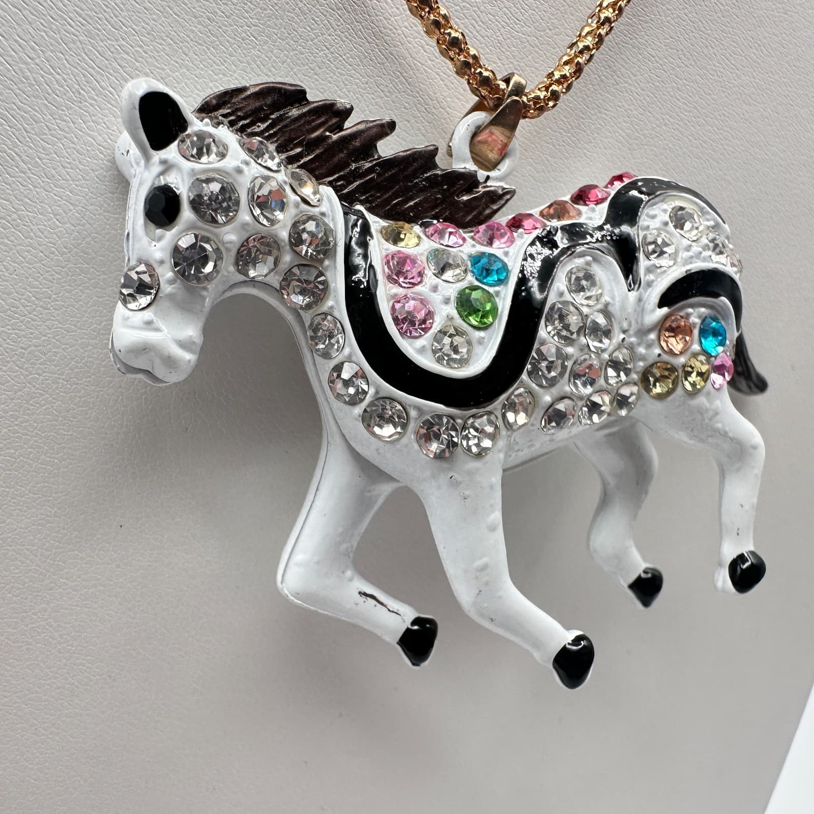 Vintage 80s Betsey Johnson Gold Tone Horse Pendant Necklace Women's Jewelry - Thumbnail 5