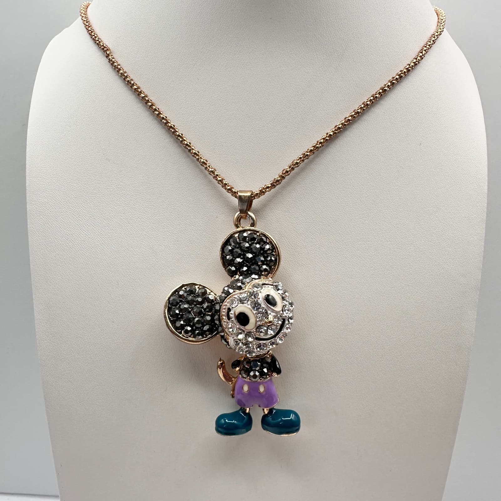 Vintage 90s Betsey Johnson Mickey Mouse Pendant Necklace Gold Tone Jewelry - Thumbnail 2