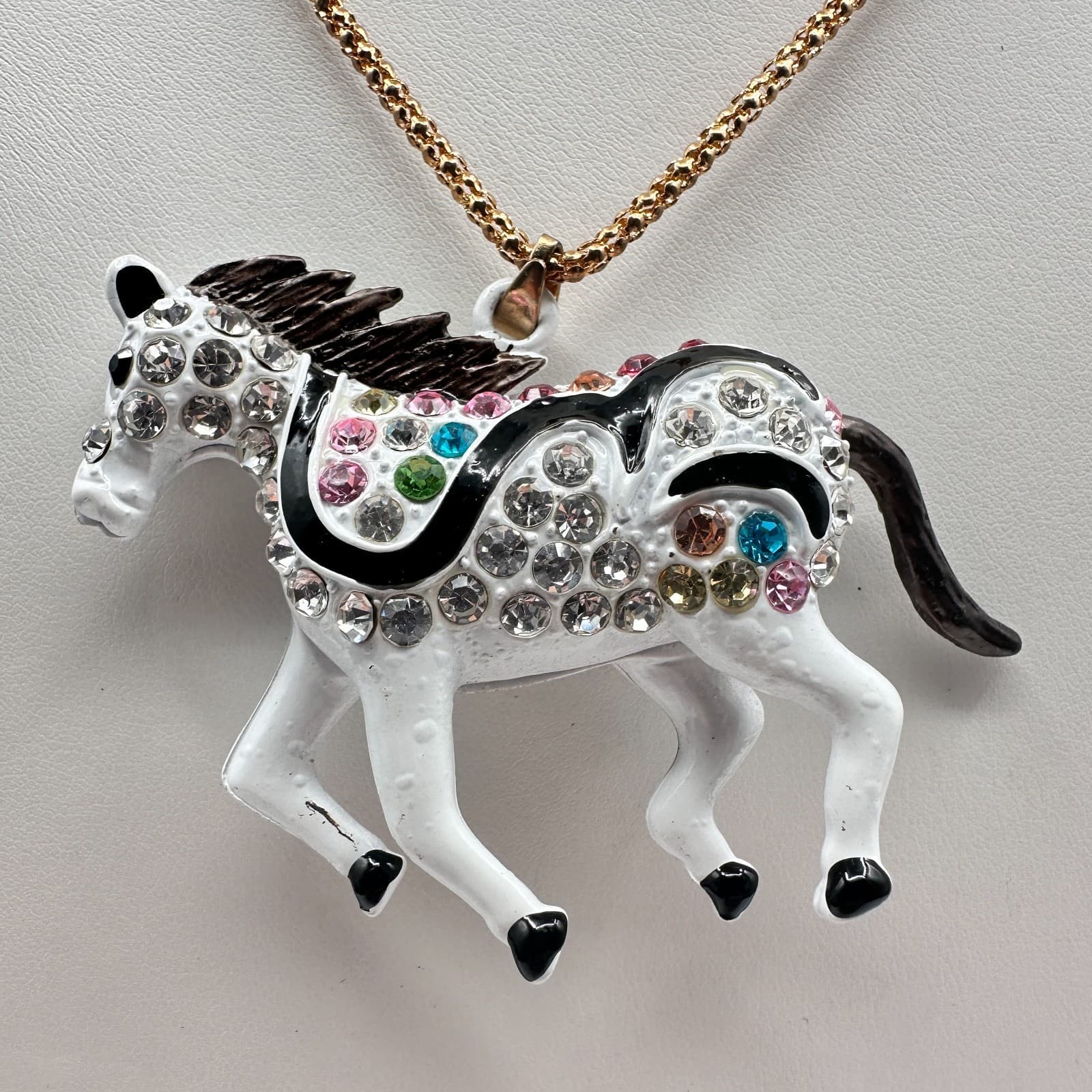 Vintage 80s Betsey Johnson Gold Tone Horse Pendant Necklace Women's Jewelry - Thumbnail 3