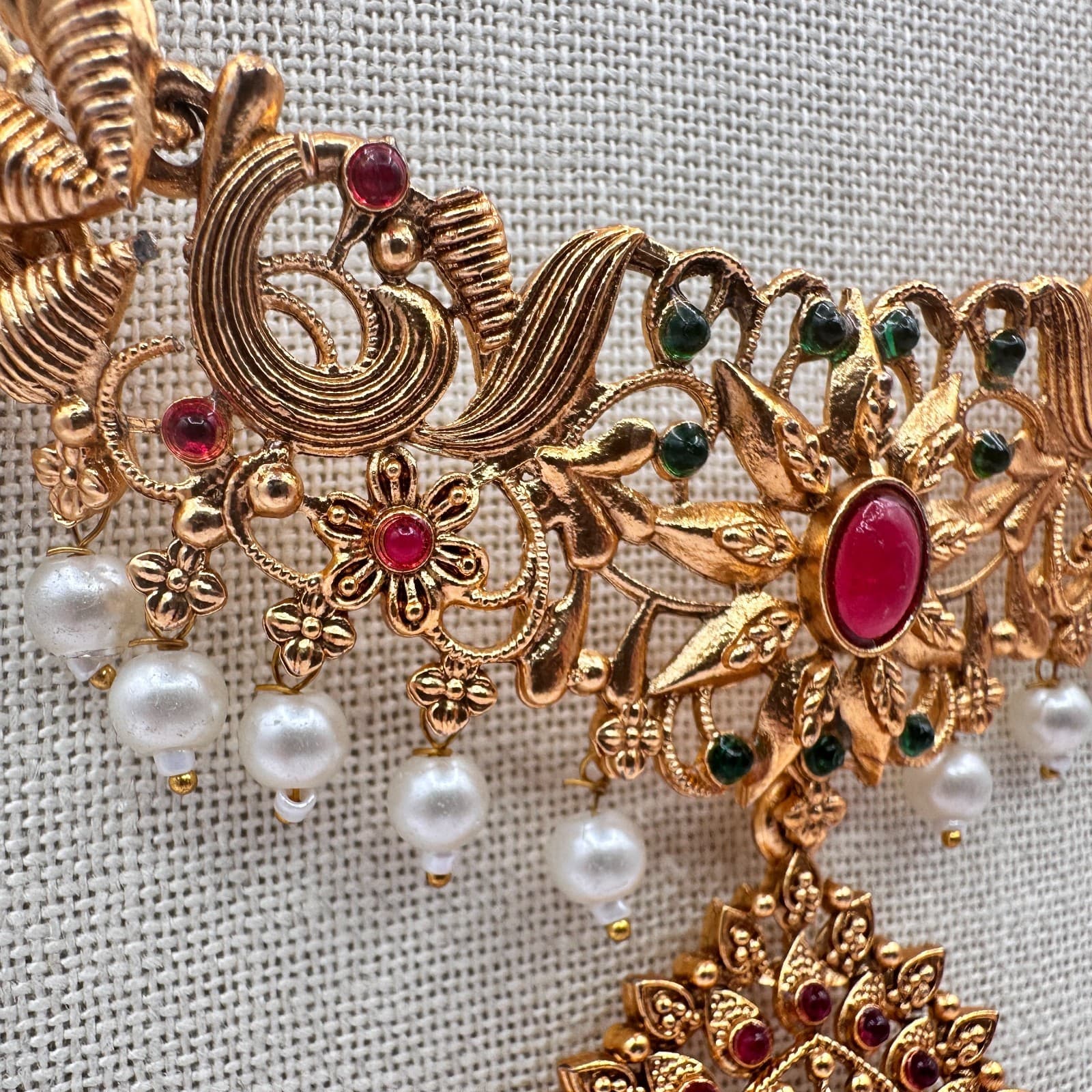 Vintage Y2K Gold Tone Cabochons Faux Pearl Necklace Women's Classic Jewelry - Thumbnail 9