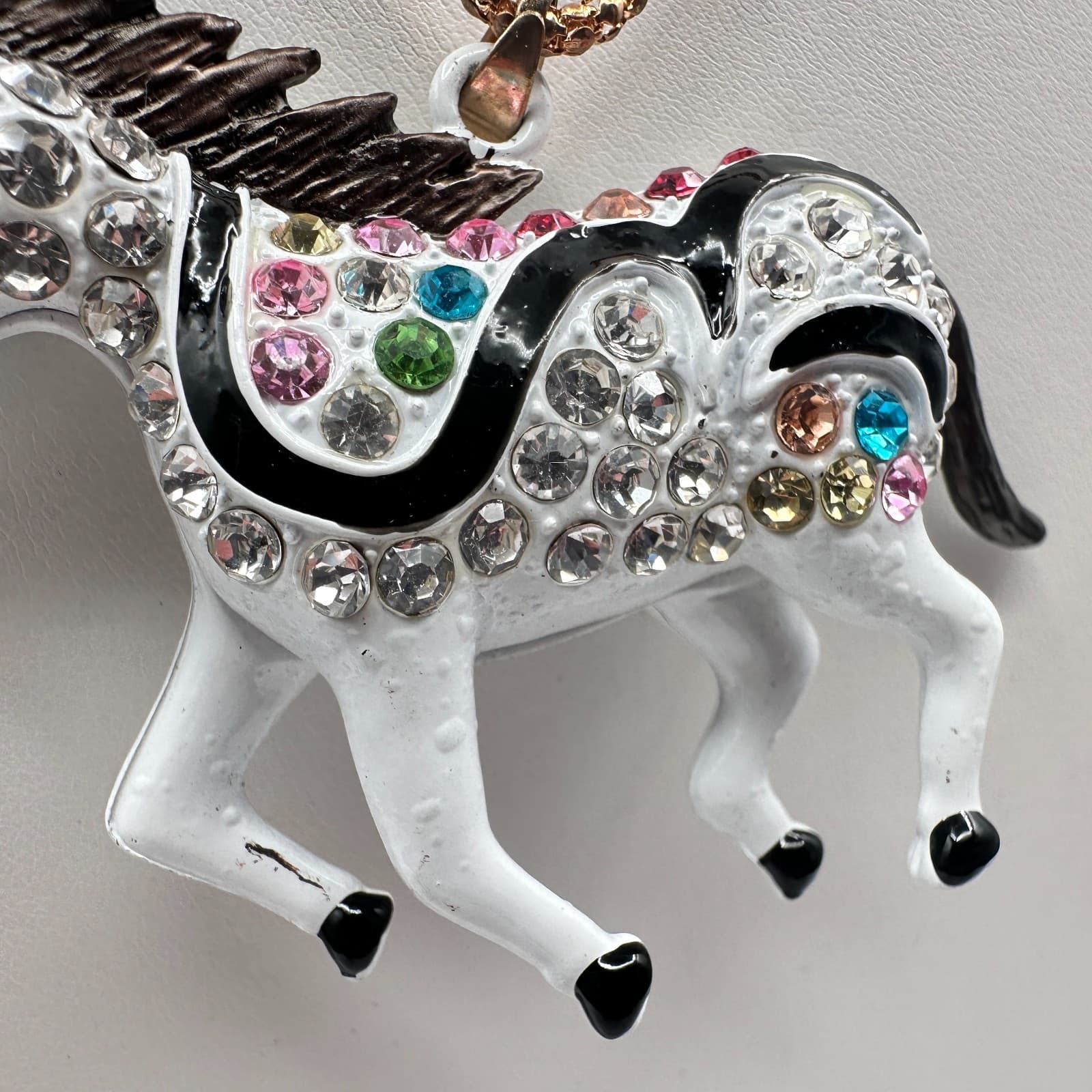 Vintage 80s Betsey Johnson Gold Tone Horse Pendant Necklace Women's Jewelry - Thumbnail 6