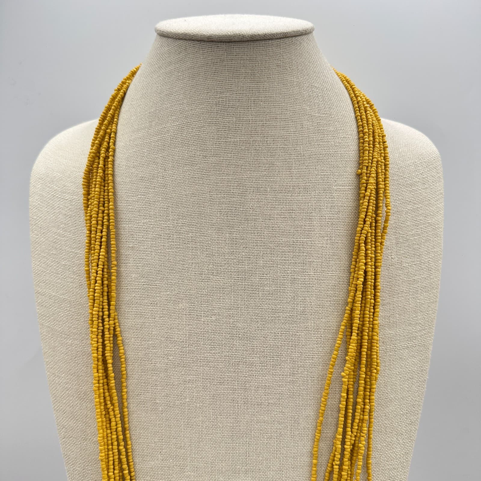 Vintage 90s Yellow & Brown Multi Strand Seed Beaded Necklace Women's Jewelry - Thumbnail 2