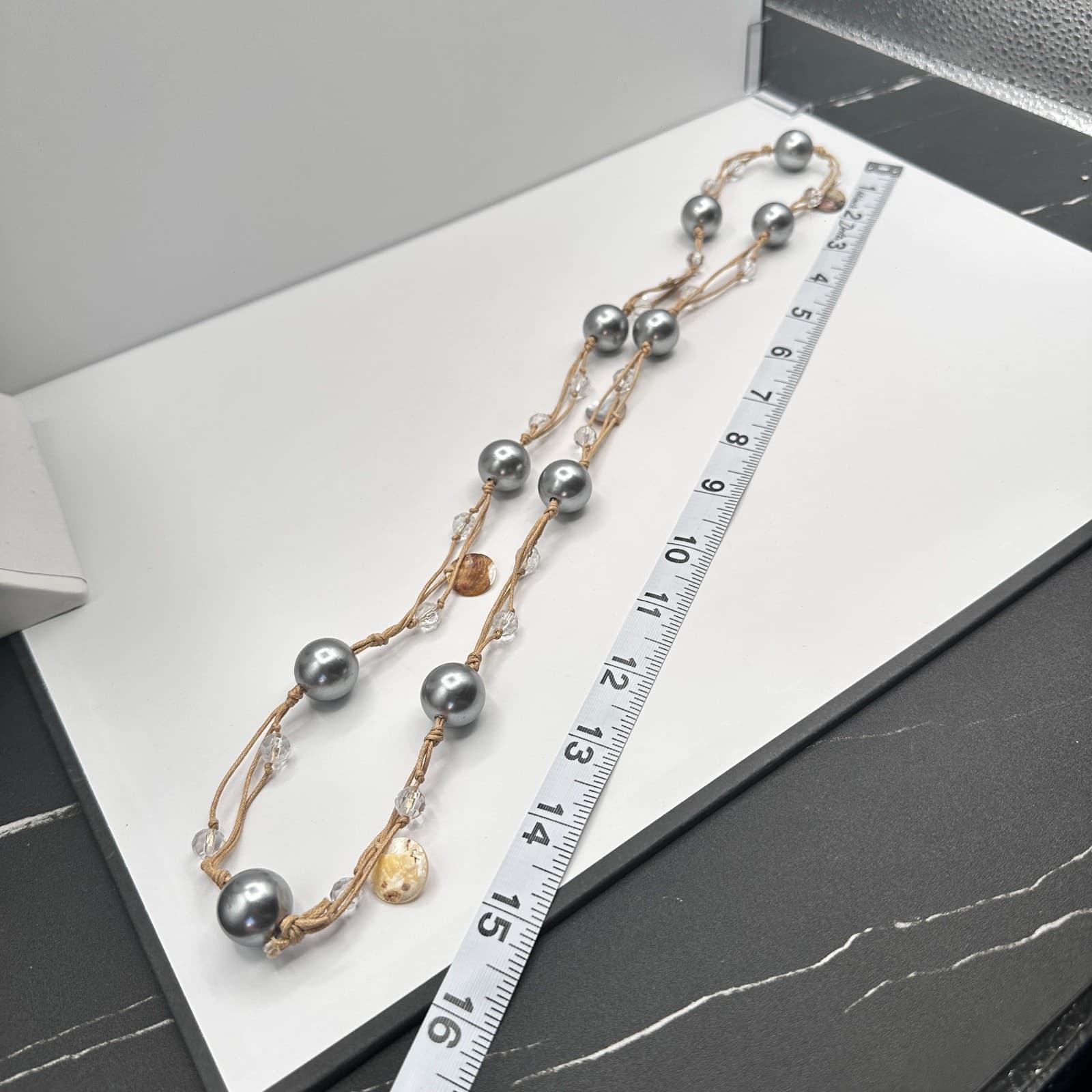 Vintage 90s Beaded Brown Cord Double Strand Statement Necklace Women's Jewelry - Thumbnail 8