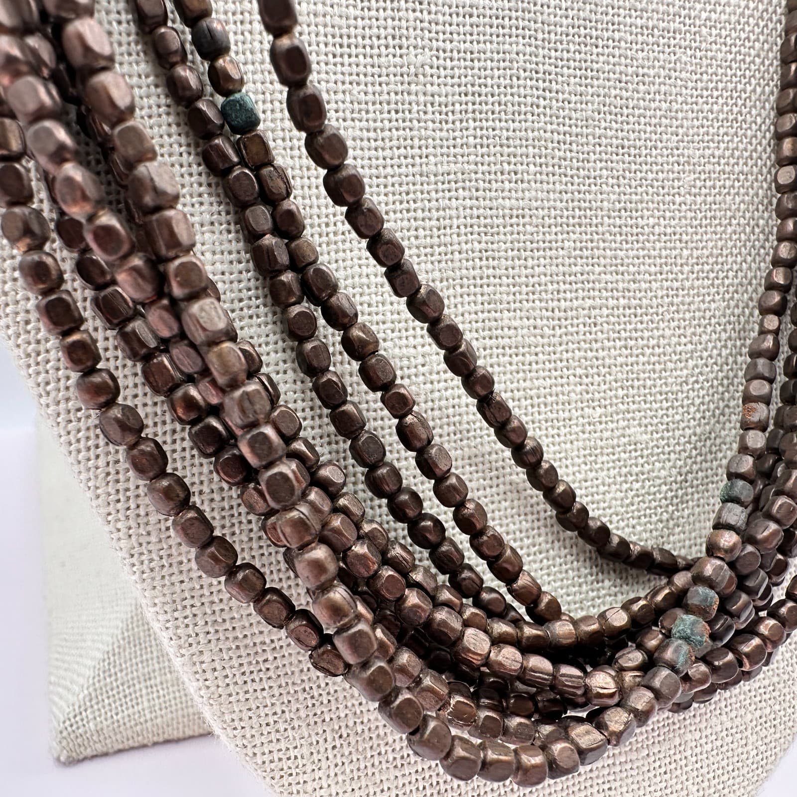 Vintage 90s Yellow & Brown Multi Strand Seed Beaded Necklace Women's Jewelry - Thumbnail 4