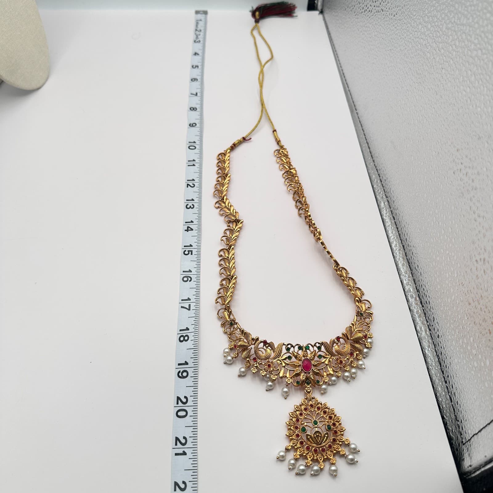 Vintage Y2K Gold Tone Cabochons Faux Pearl Necklace Women's Classic Jewelry - Thumbnail 12