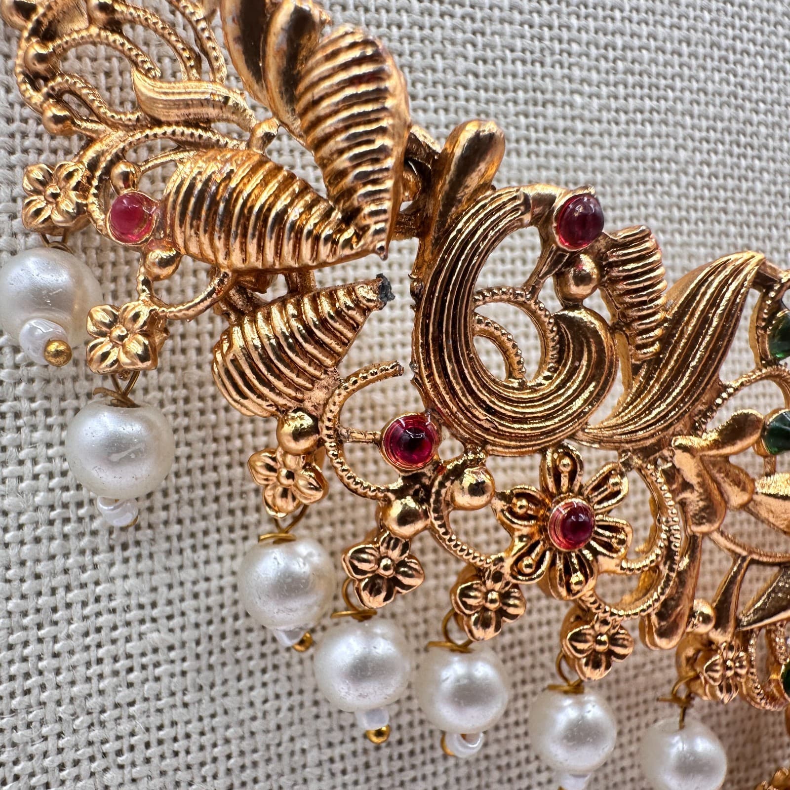 Vintage Y2K Gold Tone Cabochons Faux Pearl Necklace Women's Classic Jewelry - Thumbnail 8