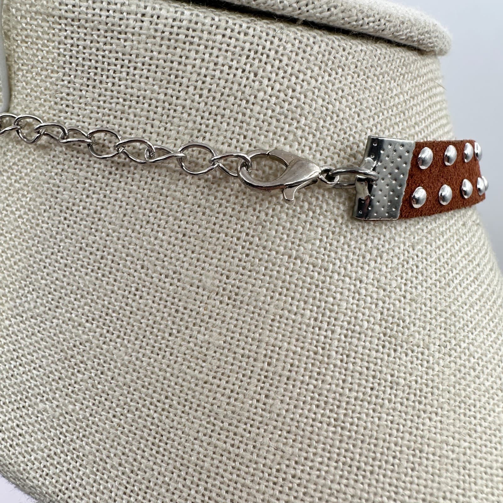 Vintage 90s Brown Studded Black Enamel Star Pendant Necklace Silver Tone Jewelry - Thumbnail 7