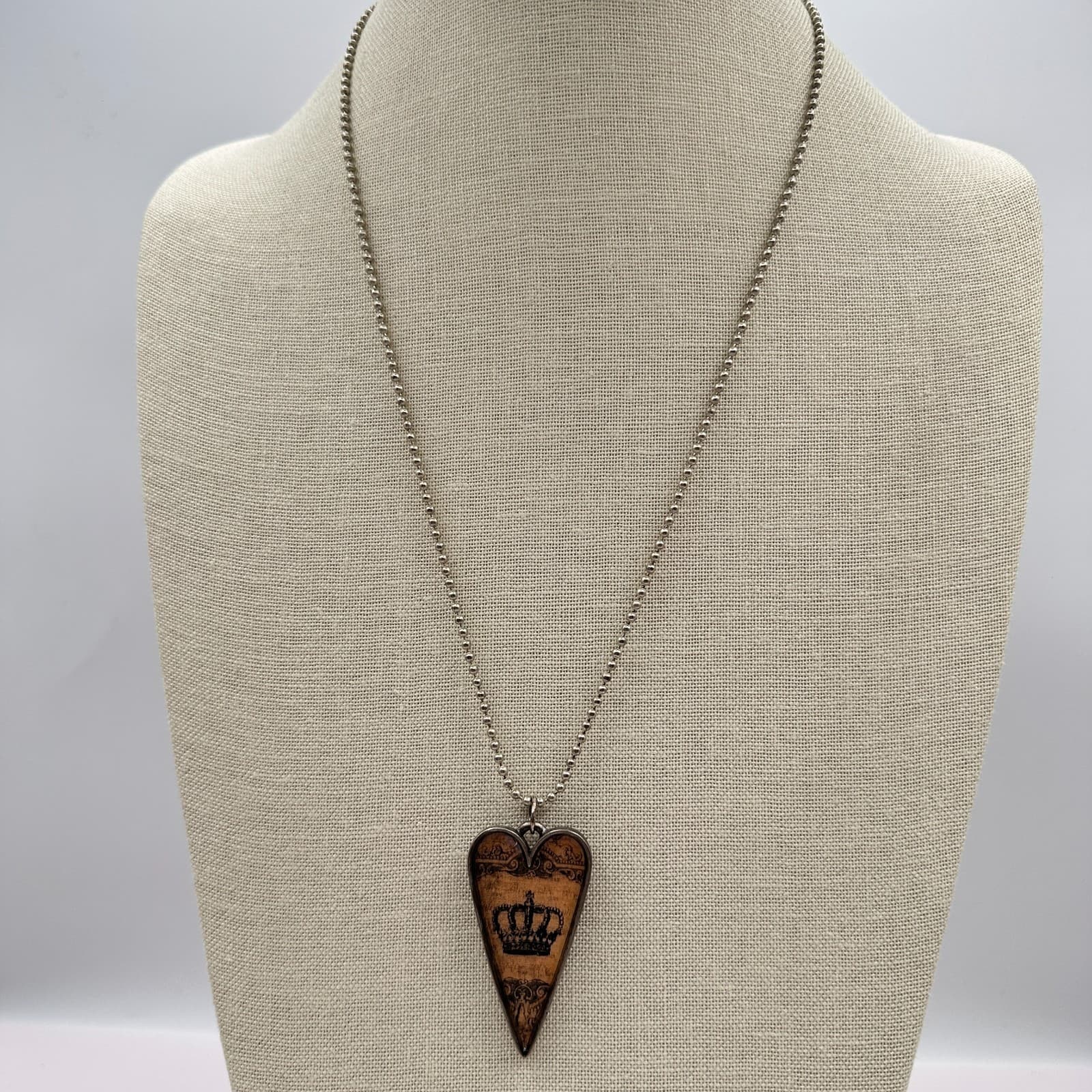 Vintage Y2K Silver Tone Ball Chain Heart Crown Pendant Neccklace Women's Jewelry - Thumbnail 8