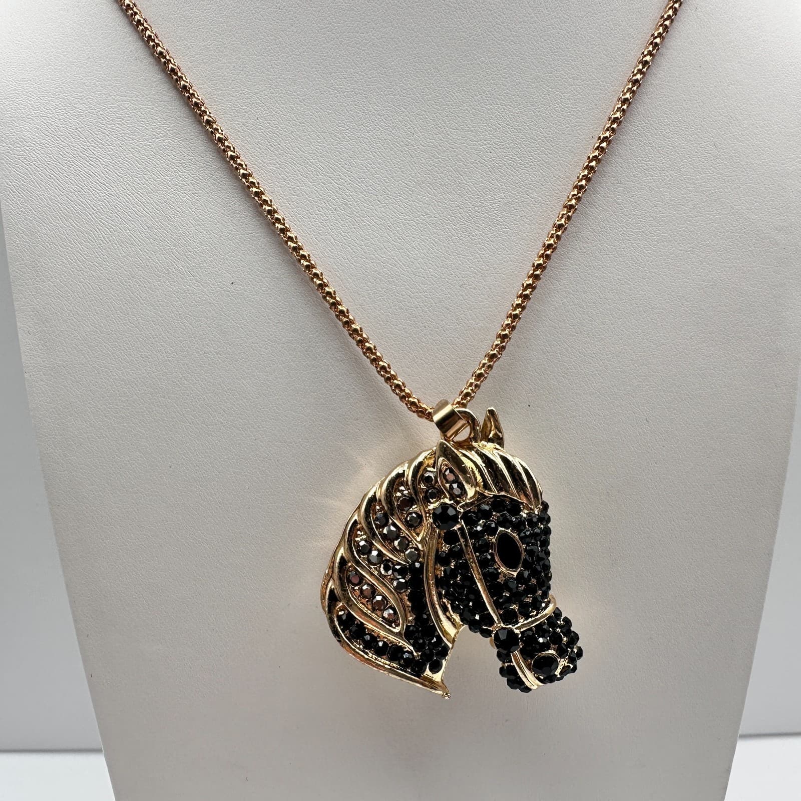 Vintage 90s Betsey Johnson Horse Head Pendant Necklace Gold Tone Women's Jewelry - Thumbnail 4