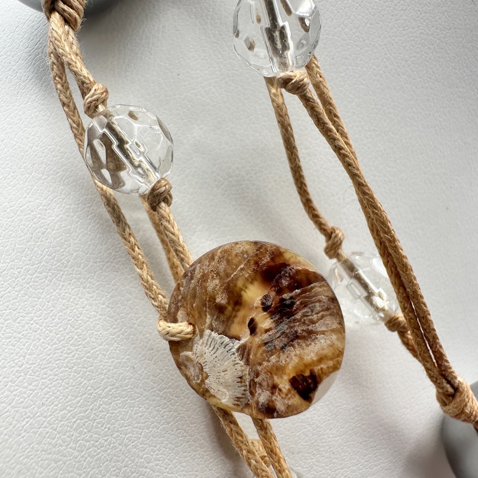 Vintage 90s Beaded Brown Cord Double Strand Statement Necklace Women's Jewelry - Thumbnail 5