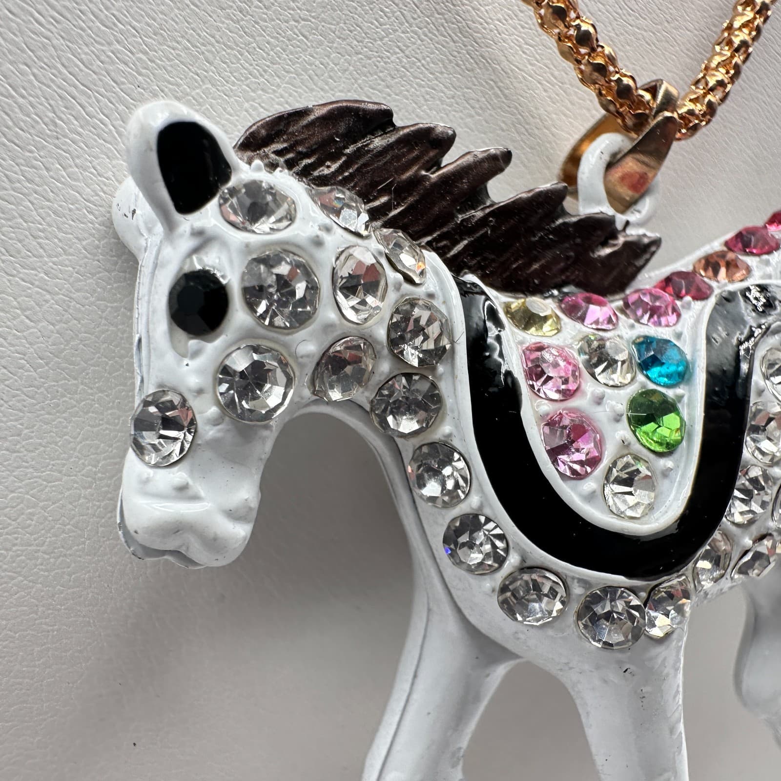 Vintage 80s Betsey Johnson Gold Tone Horse Pendant Necklace Women's Jewelry - Thumbnail 4