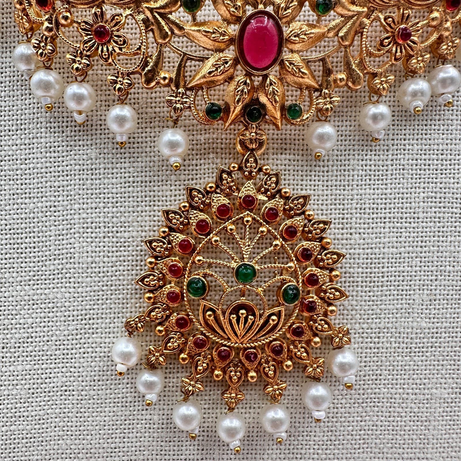 Vintage Y2K Gold Tone Cabochons Faux Pearl Necklace Women's Classic Jewelry - Thumbnail 6