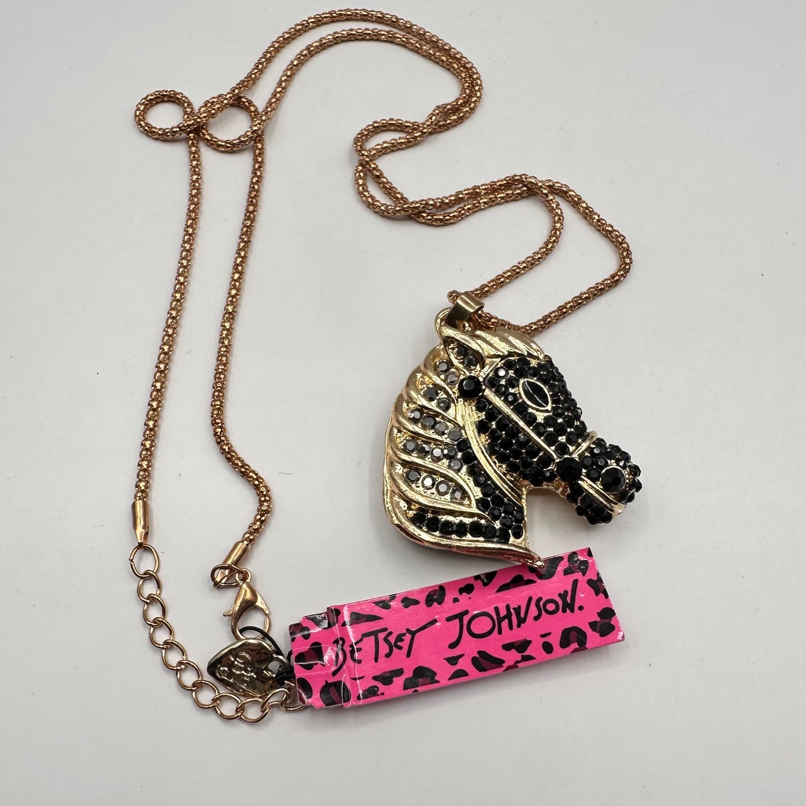 Vintage 90s Betsey Johnson Horse Head Pendant Necklace Gold Tone Women's Jewelry - Thumbnail 8