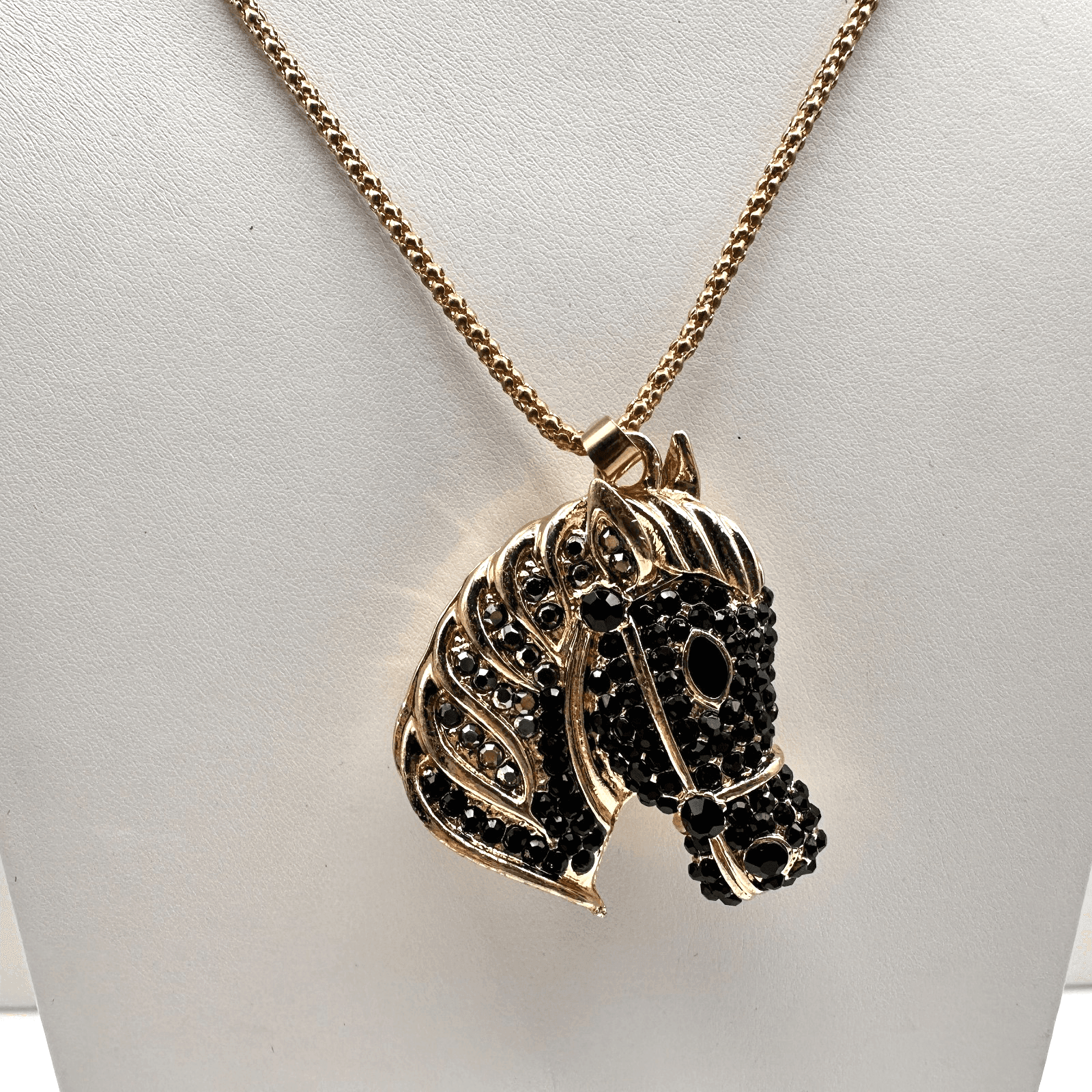 Vintage 90s Betsey Johnson Horse Head Pendant Necklace Gold Tone Women's Jewelry - Image 1