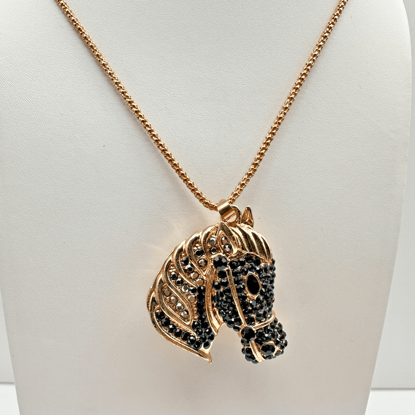Vintage 90s Betsey Johnson Horse Head Pendant Necklace Gold Tone Women's Jewelry - Thumbnail 2
