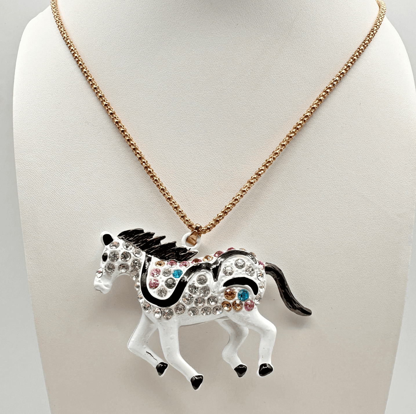 Vintage 80s Betsey Johnson Gold Tone Horse Pendant Necklace Women's Jewelry - Thumbnail 2