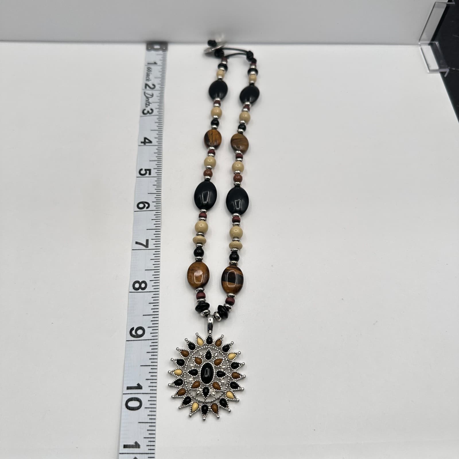 Vintage 90s Chaps Silver Tone Beaded Sunburst Pendant Necklace Women's Jewelry - Thumbnail 7