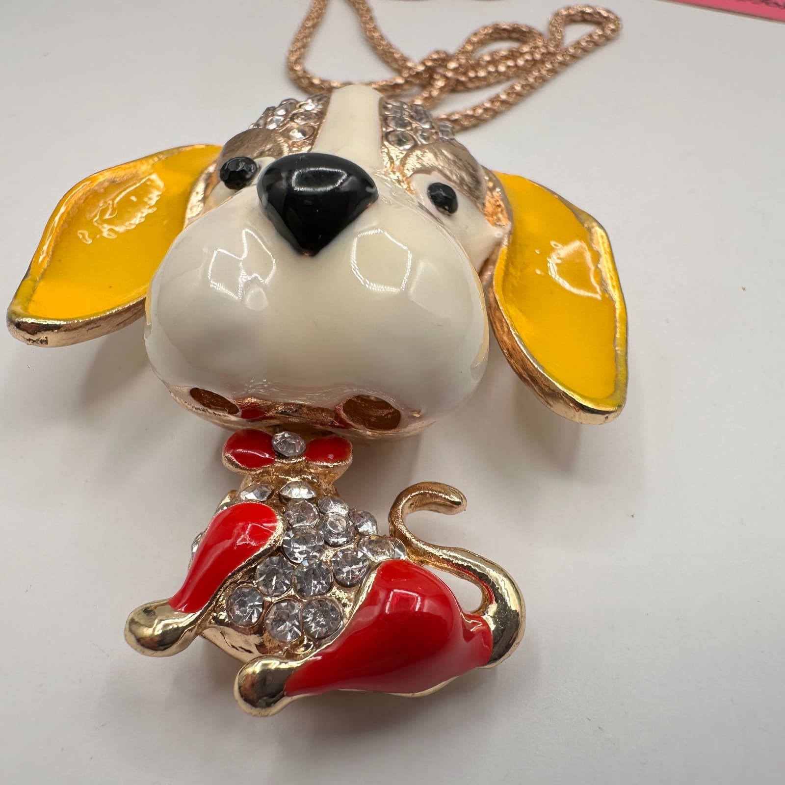Vintage 90s Betsey Johnson Dog Puppy Pendant Necklace Gold Tone Chain Jewelry - Thumbnail 5