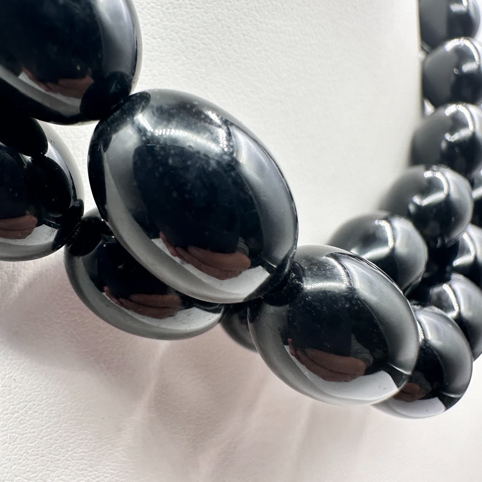 Vintage 90s Black Oval Beaded Multi Strand Necklace Statement Women's Jewelry - Thumbnail 3