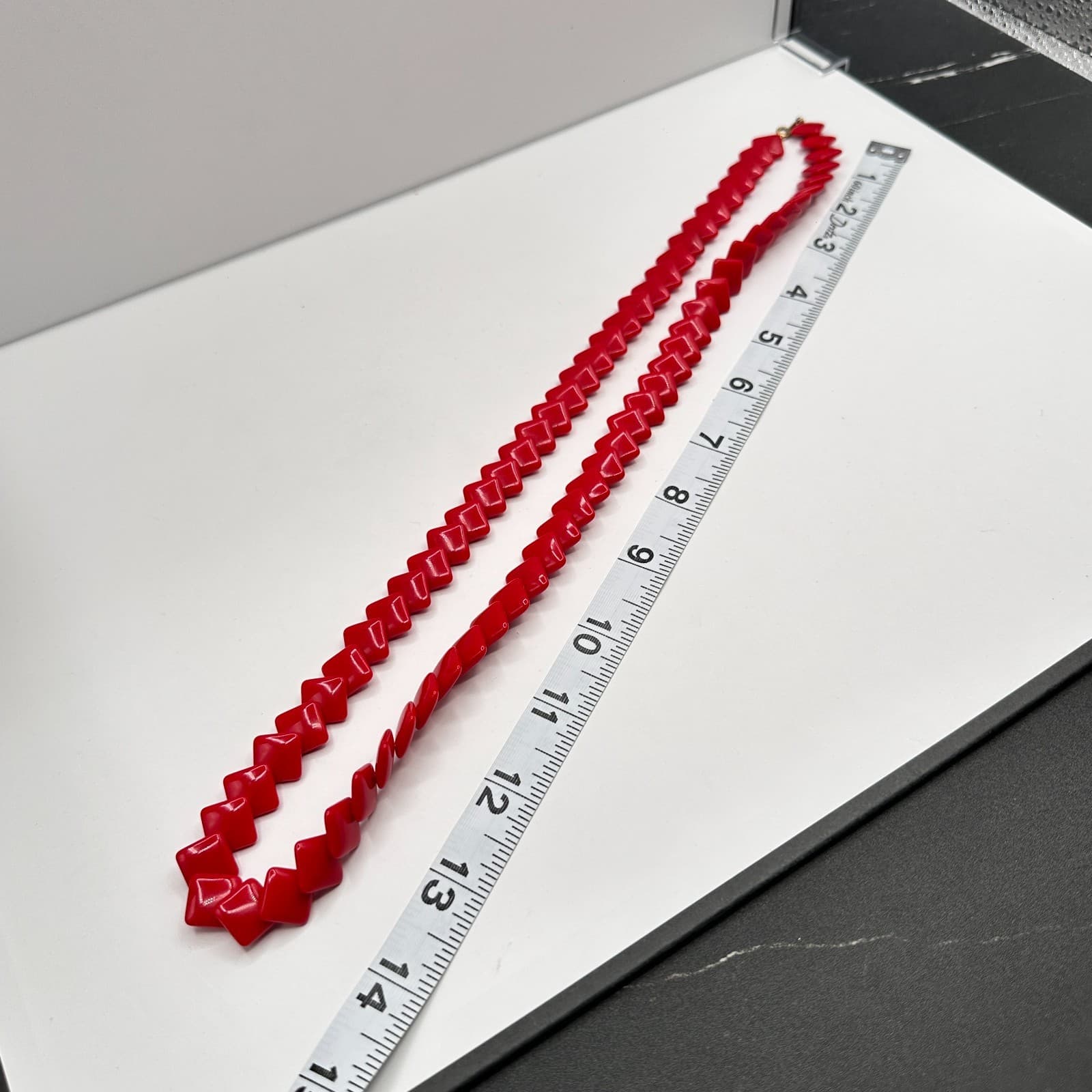 Vintage 90s Red Square Shape Beaded Necklace Statement Womens Jewelry - Thumbnail 10