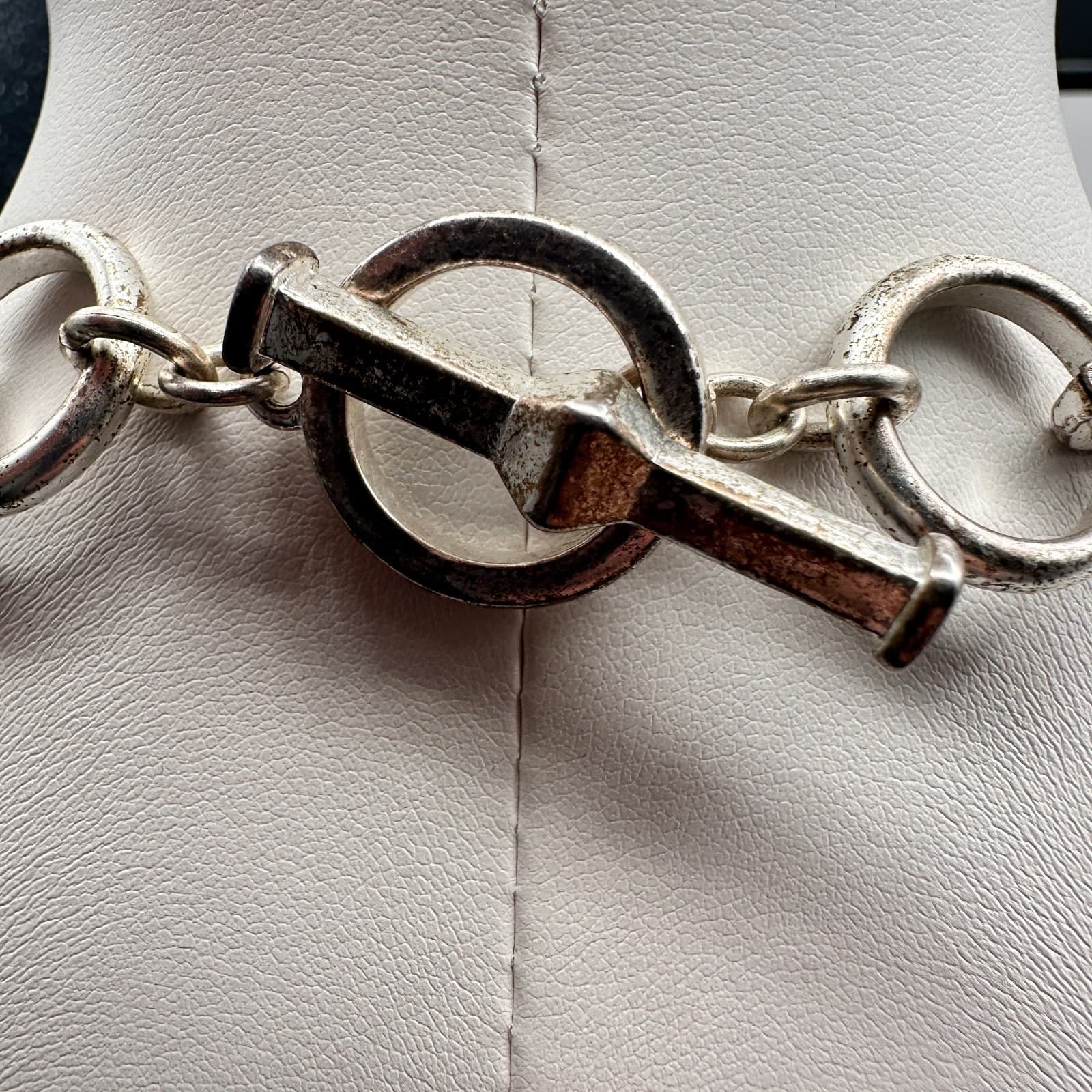 Vintage 90s Silver Tone Enamel Circle Link Statement Necklace Classic Jewelry - Thumbnail 10