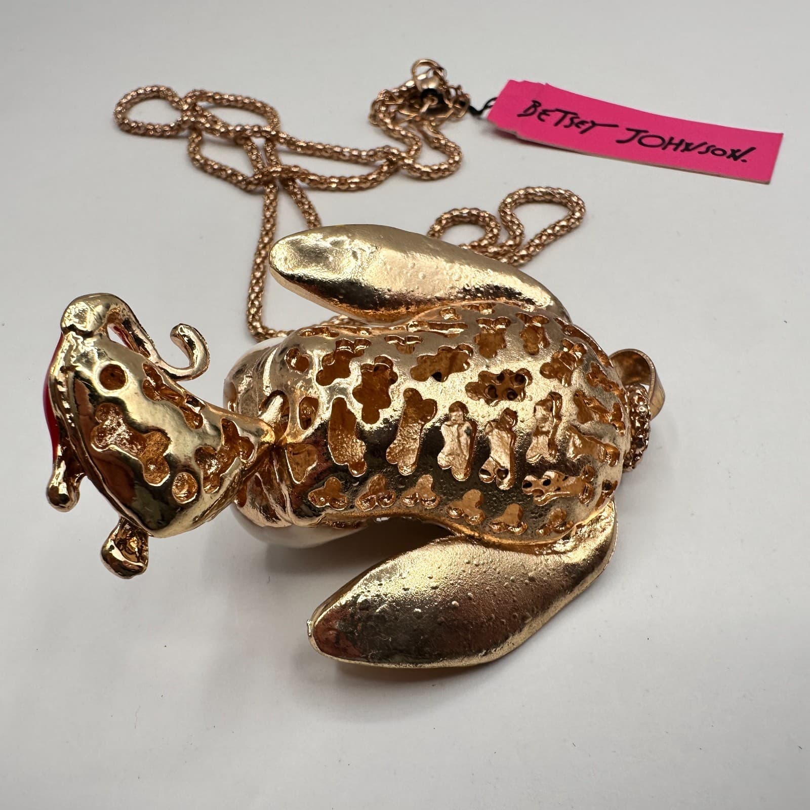 Vintage 90s Betsey Johnson Dog Puppy Pendant Necklace Gold Tone Chain Jewelry - Thumbnail 10