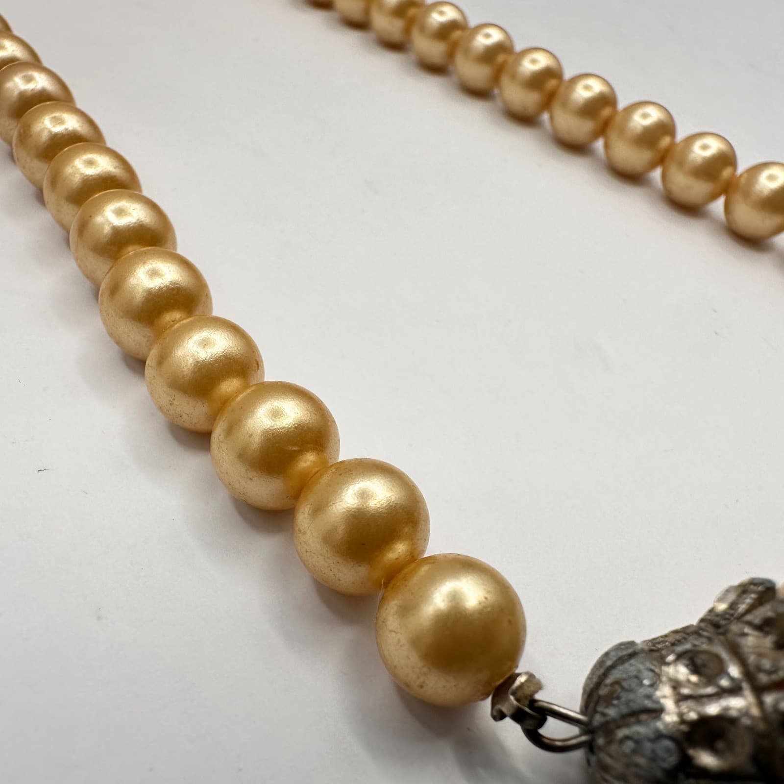 Vintage 90s Gold Tone Faux Pearl Lariat Necklace Statement Fashion Jewelry - Thumbnail 6