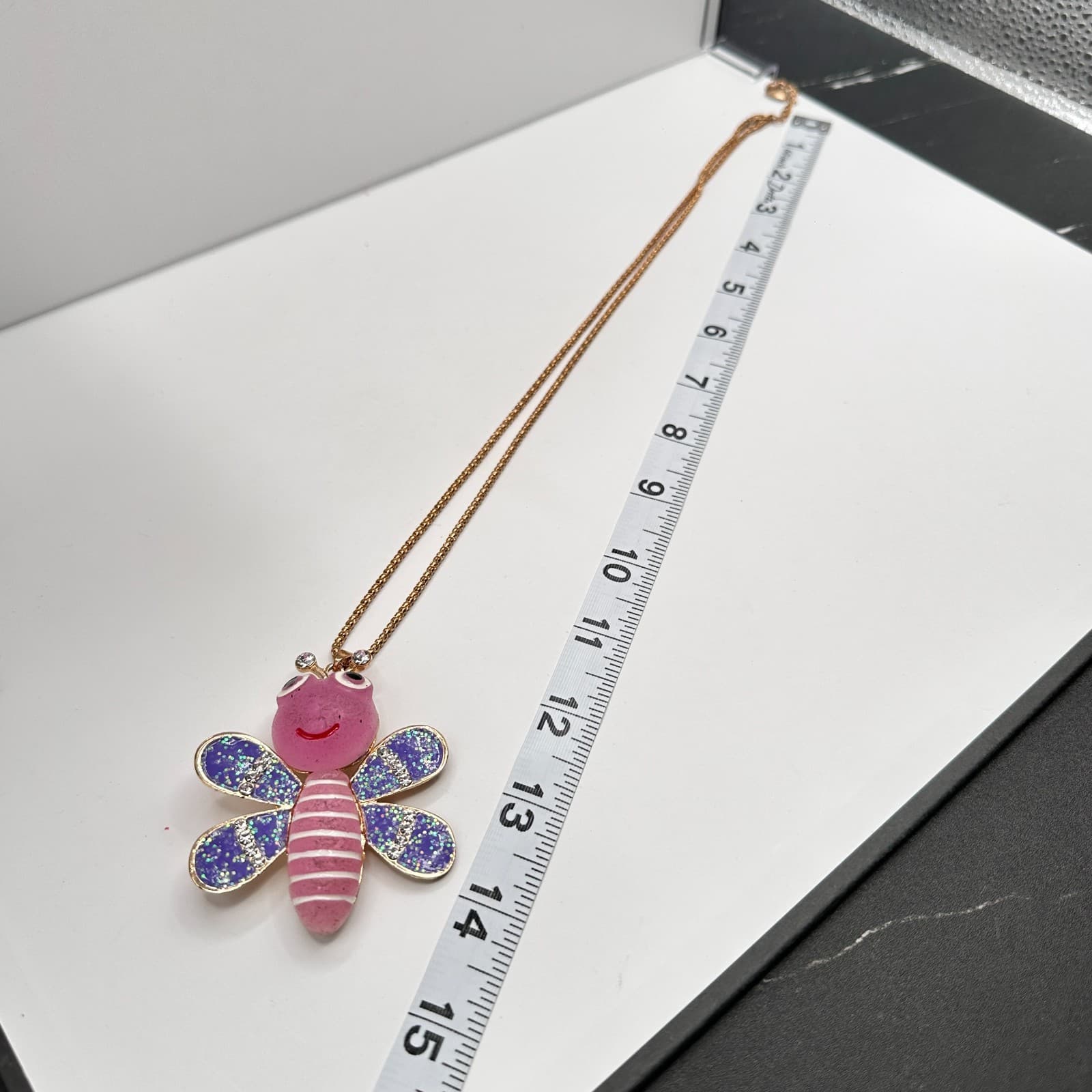 Vintage 90s Betsey Johnson Glass Accents Butterfly Bee Pendant Necklace Jewelry - Thumbnail 11
