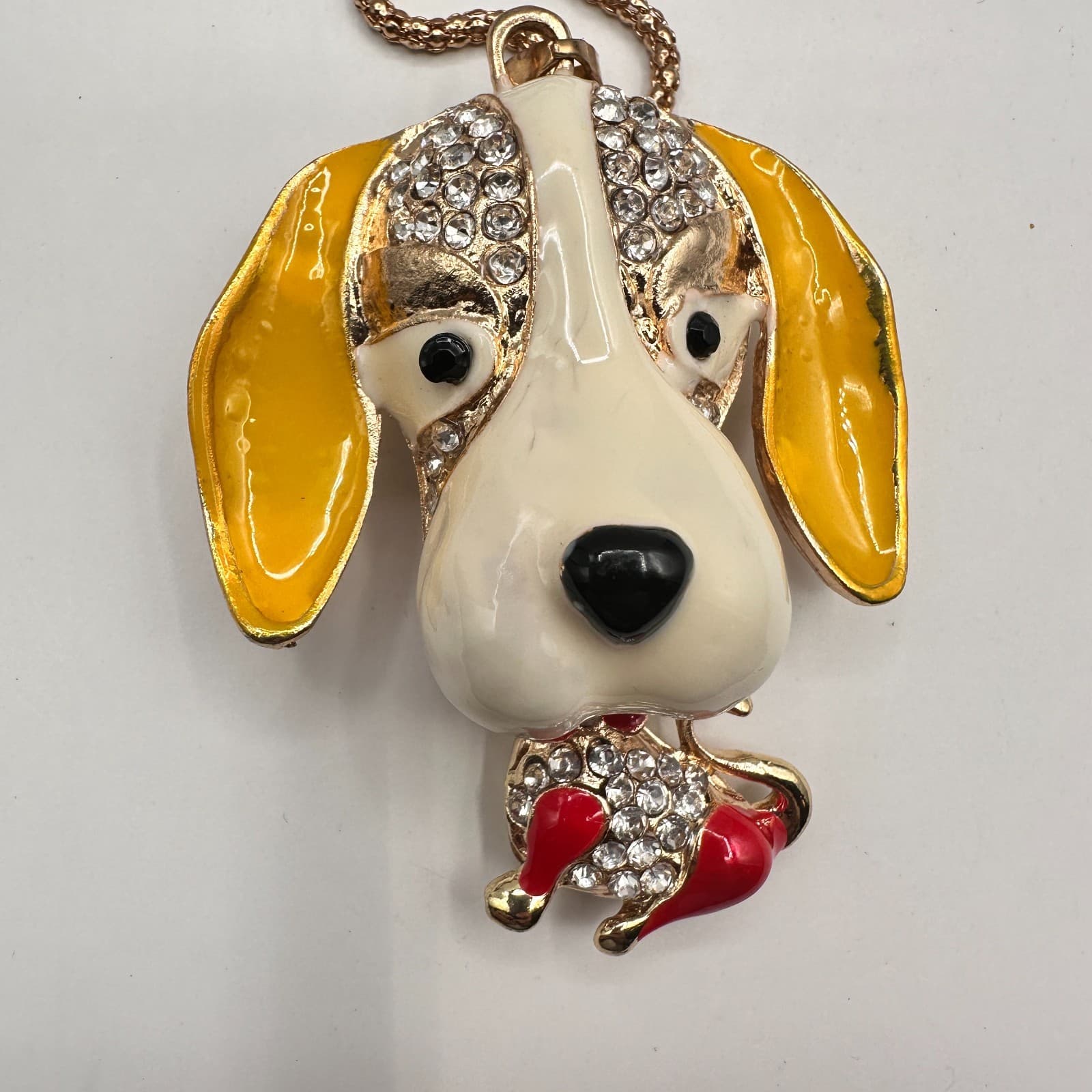 Vintage 90s Betsey Johnson Dog Puppy Pendant Necklace Gold Tone Chain Jewelry - Thumbnail 3