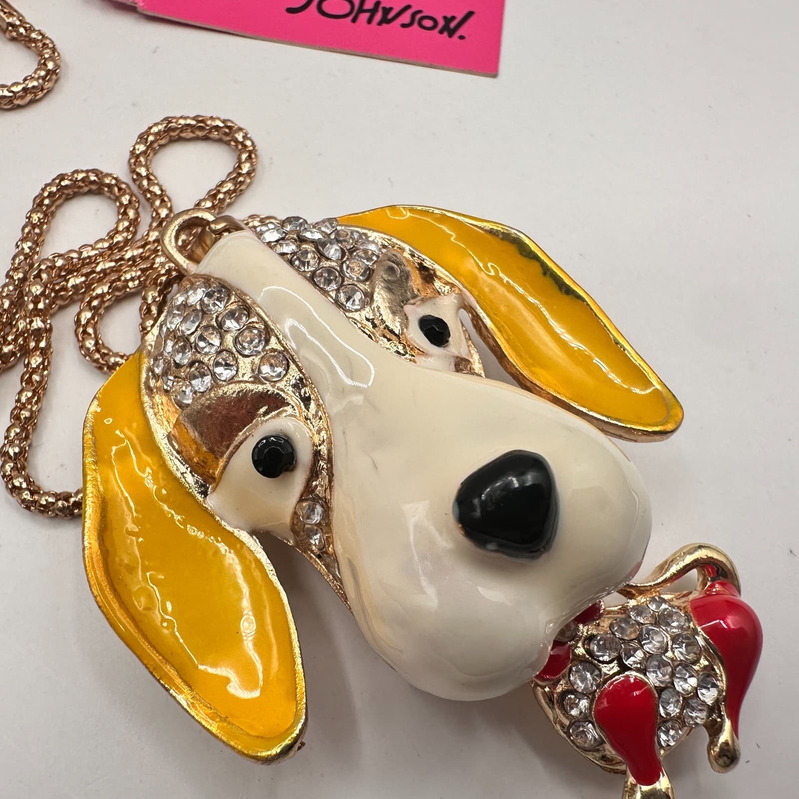 Vintage 90s Betsey Johnson Dog Puppy Pendant Necklace Gold Tone Chain Jewelry - Thumbnail 7