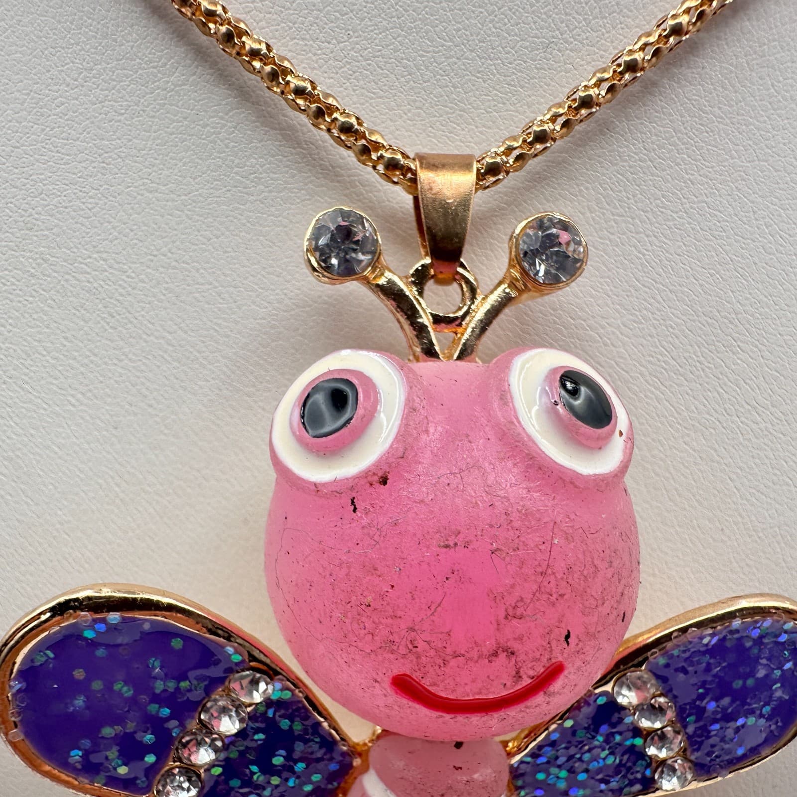 Vintage 90s Betsey Johnson Glass Accents Butterfly Bee Pendant Necklace Jewelry - Thumbnail 5
