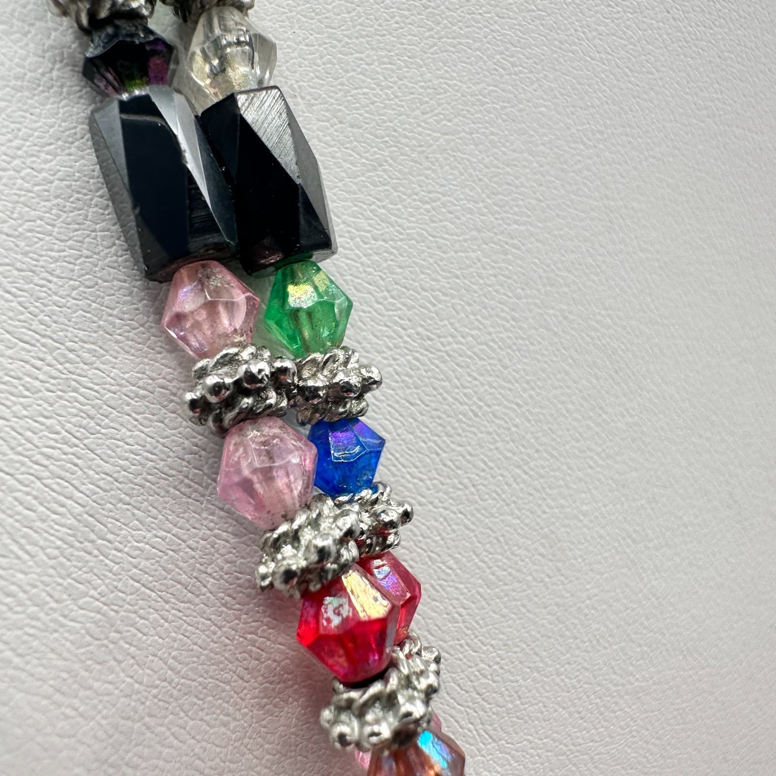 Vintage 90s Magnetic Hematite & Rainbow Glass Double Strand Necklace Jewelry - Thumbnail 6