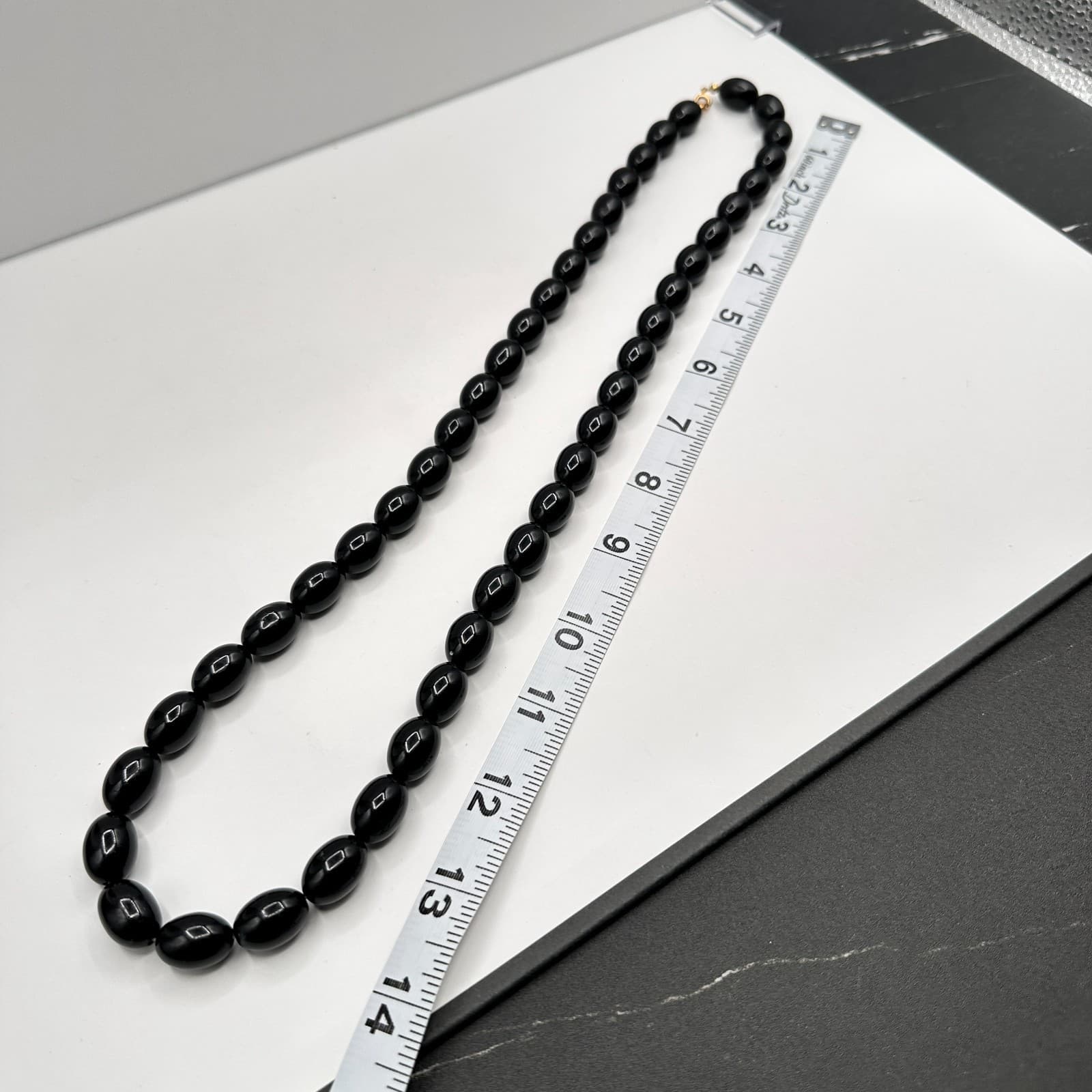 Vintage 90s Black Oval Beaded Multi Strand Necklace Statement Women's Jewelry - Thumbnail 8