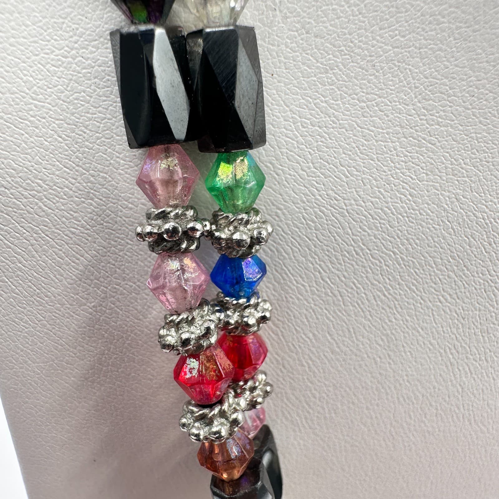 Vintage 90s Magnetic Hematite & Rainbow Glass Double Strand Necklace Jewelry - Thumbnail 7